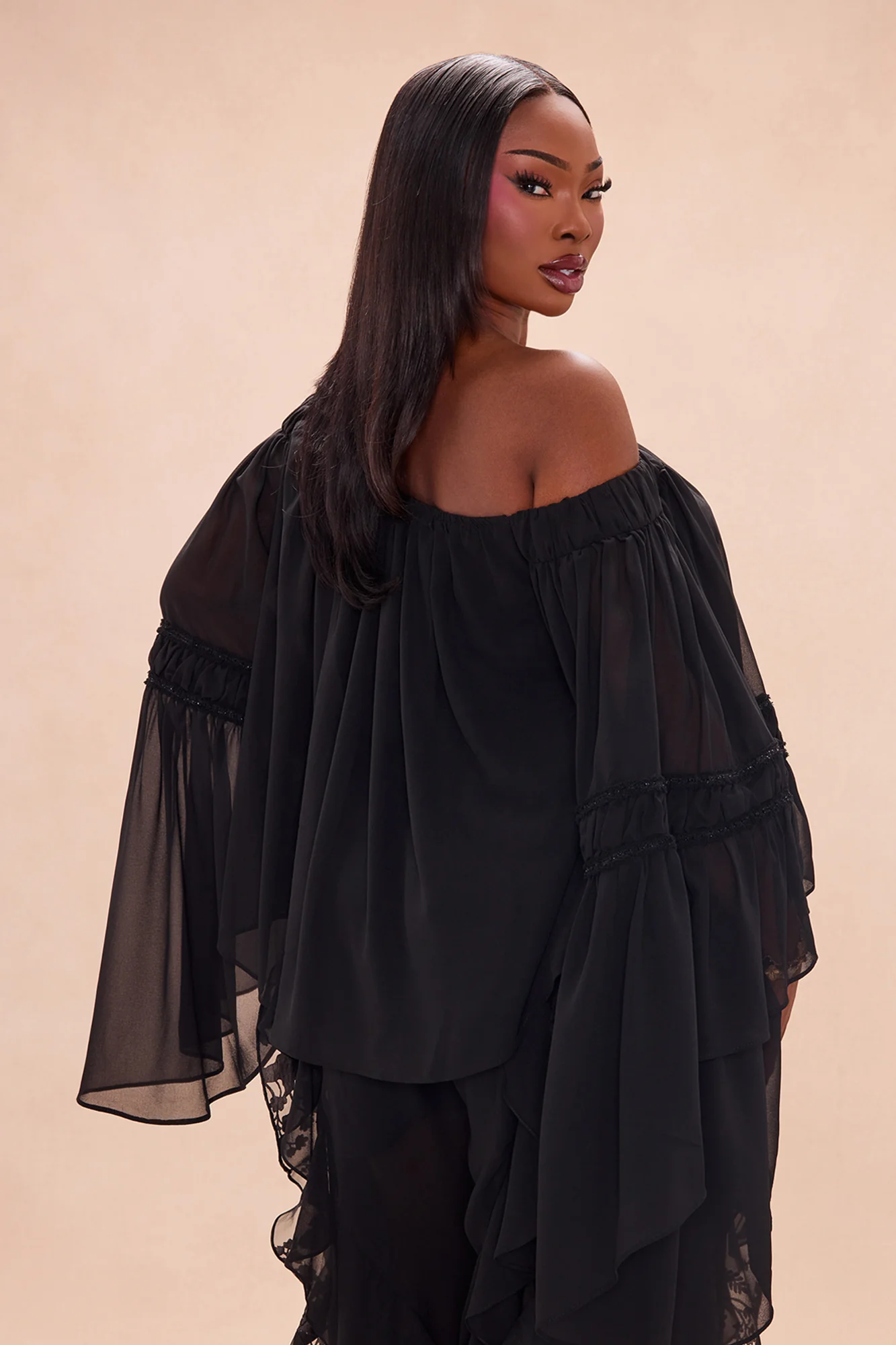 Dianna Off Shoulder Chiffon Blouse - Black - Image 9