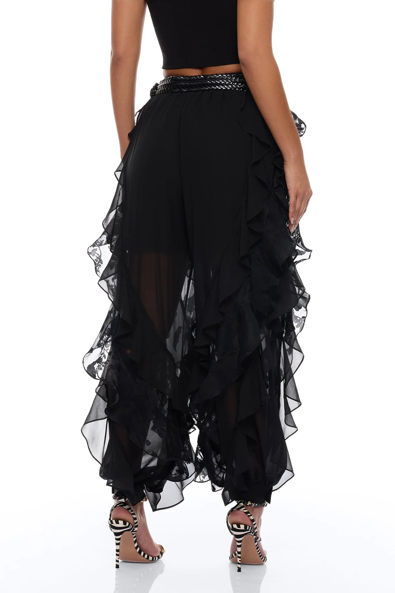 Dianna Ruffle Chiffon Pant - Black - Image 3