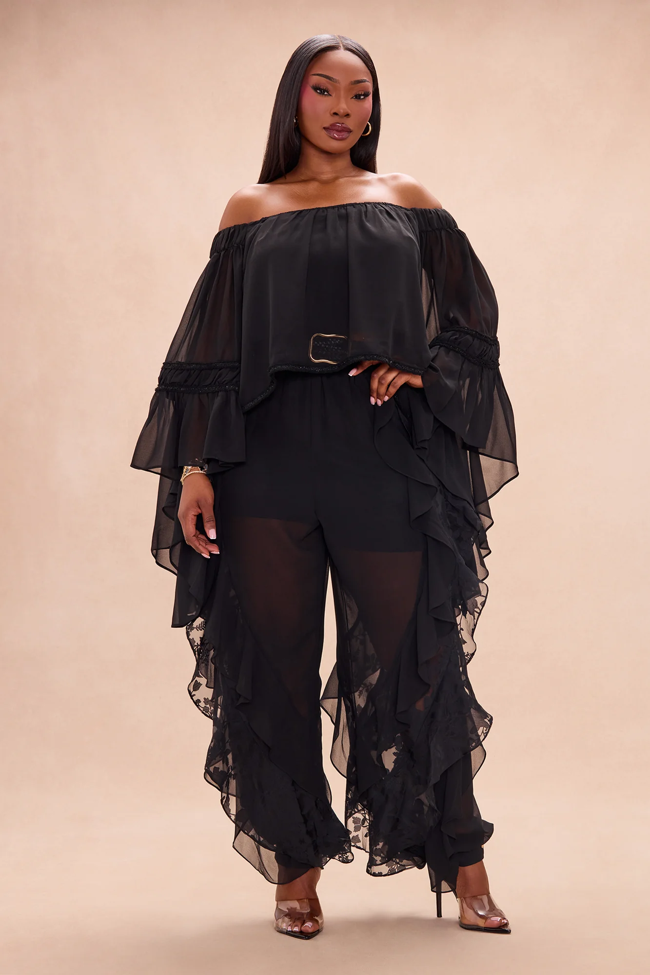 Dianna Ruffle Chiffon Pant - Black - Image 4