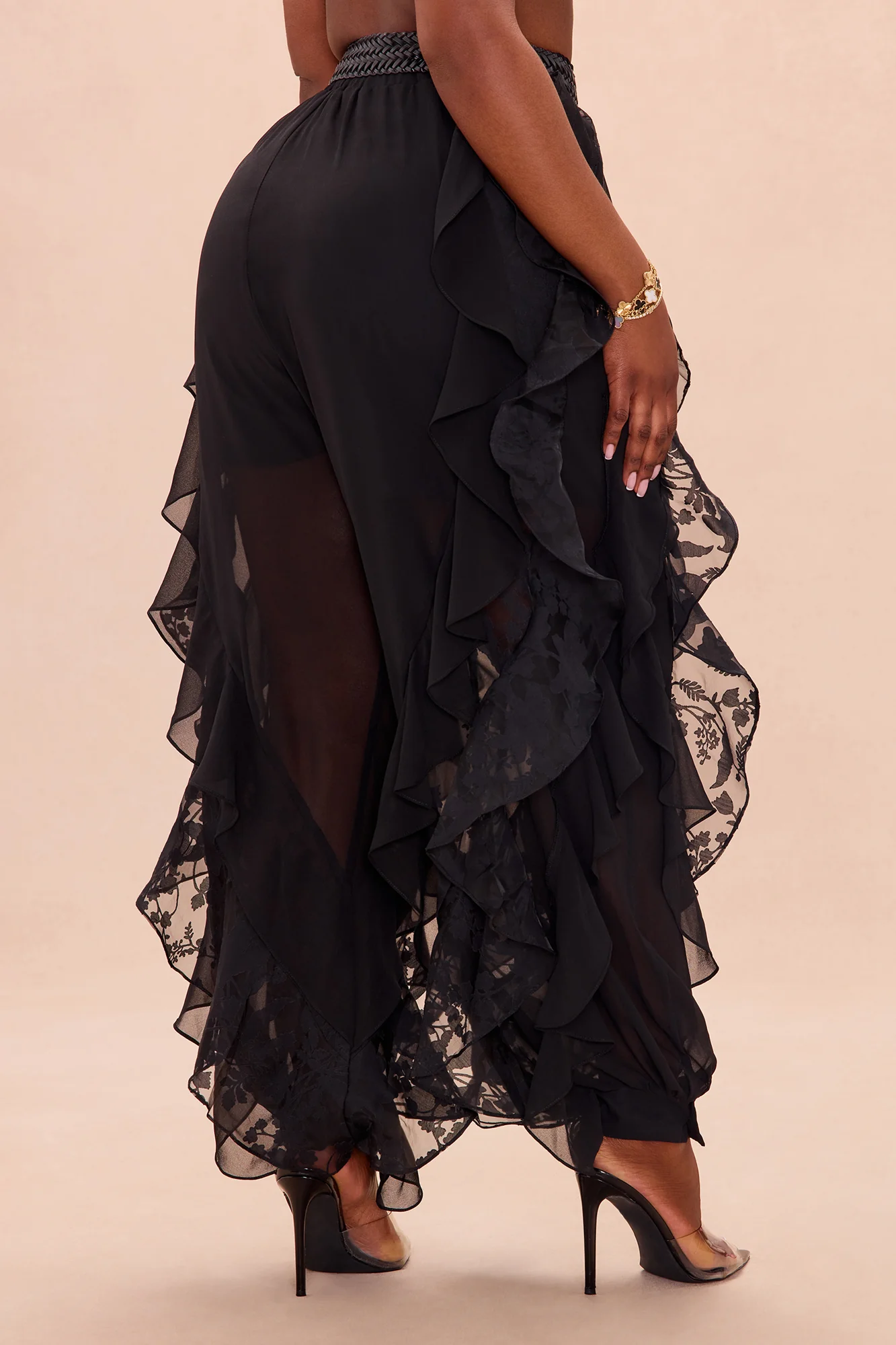 Dianna Ruffle Chiffon Pant - Black - Image 7