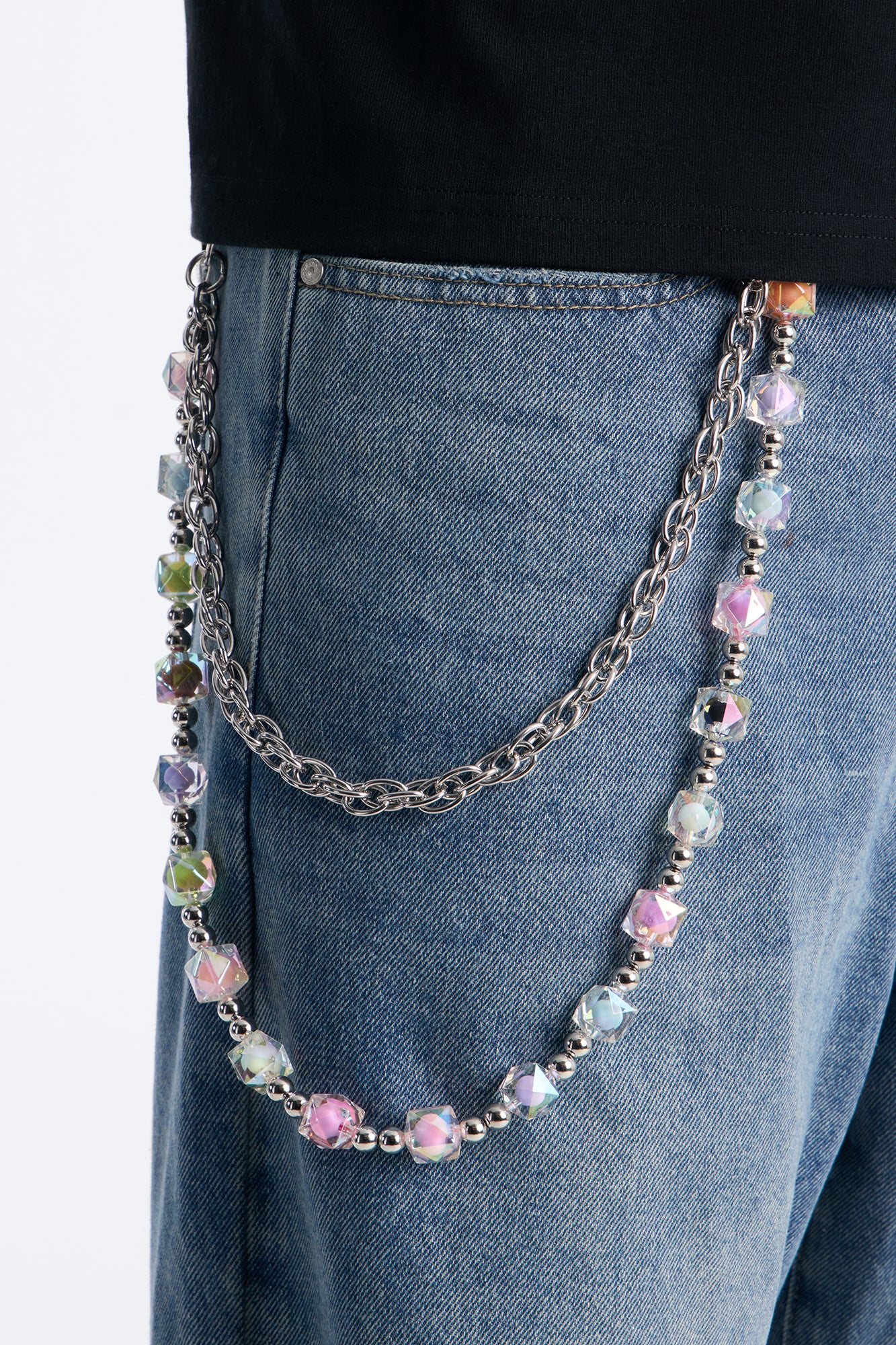 Dice and Chain Layered Pant Chain - Silver/Combo