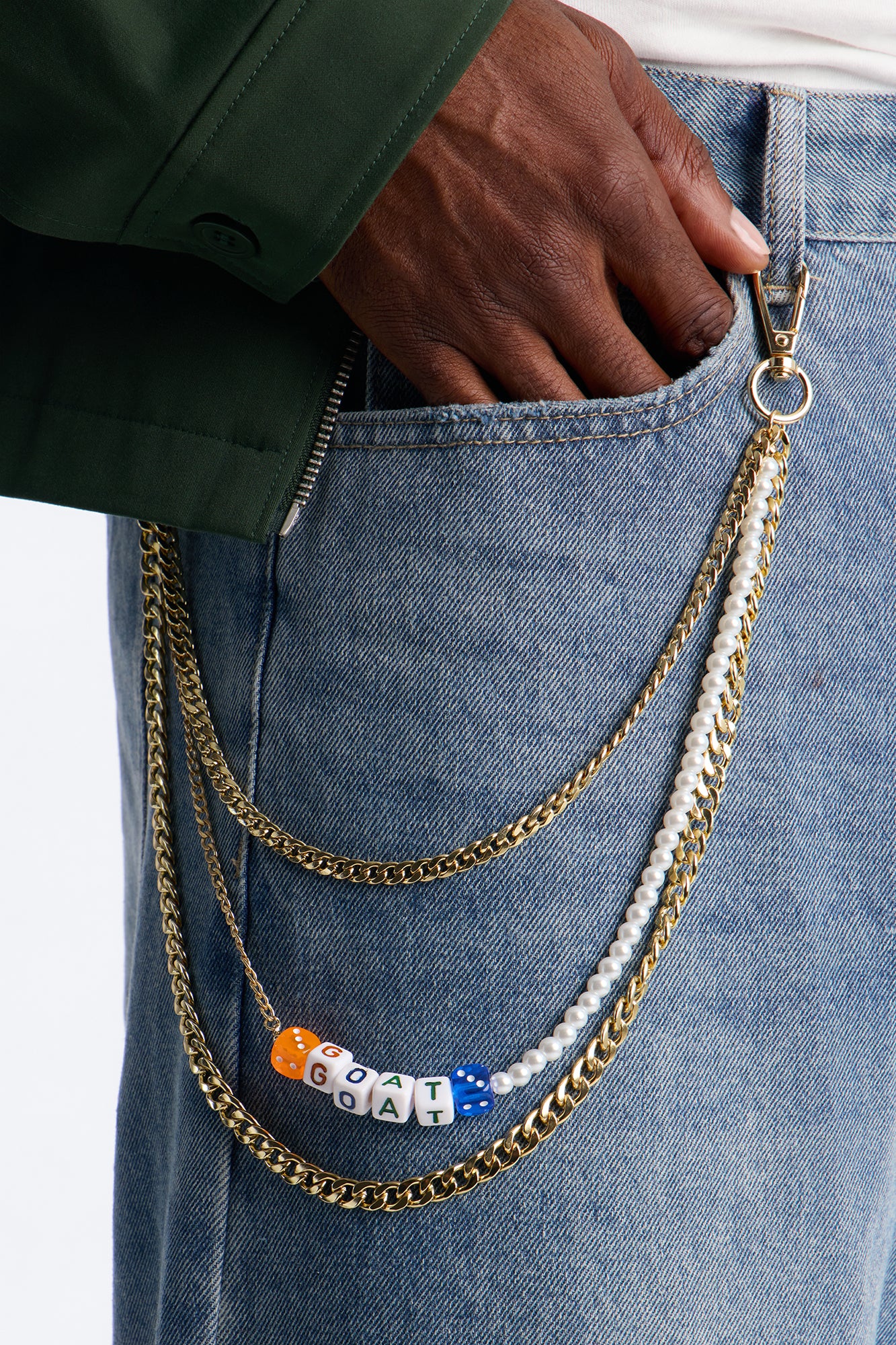 Dice and Pearl Stacked Pant Chain - Gold