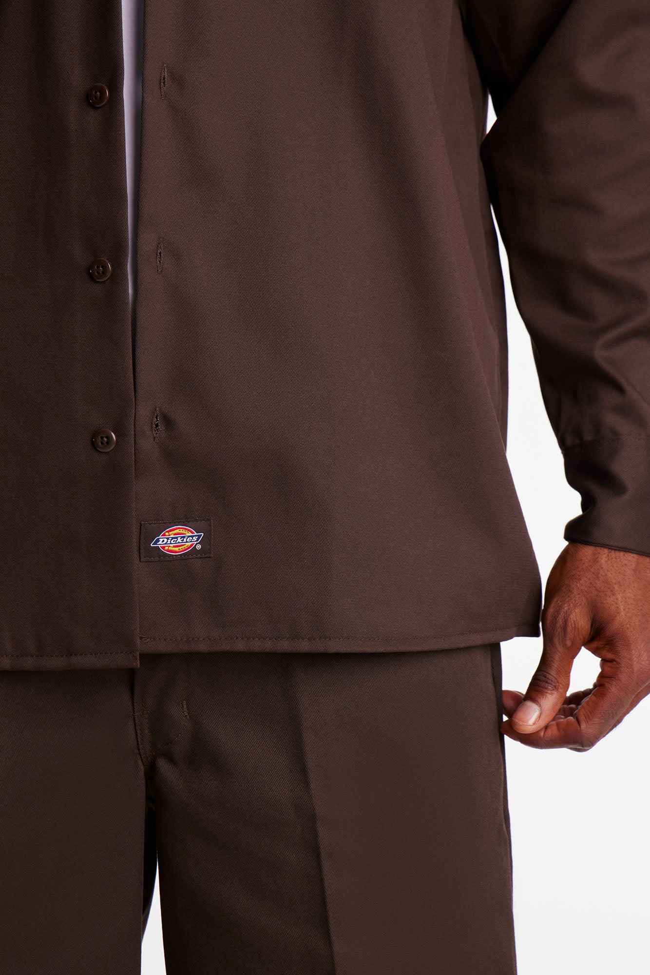 Dickies Twill Long Sleeve Work Shirt - Dark Brown - Image 3