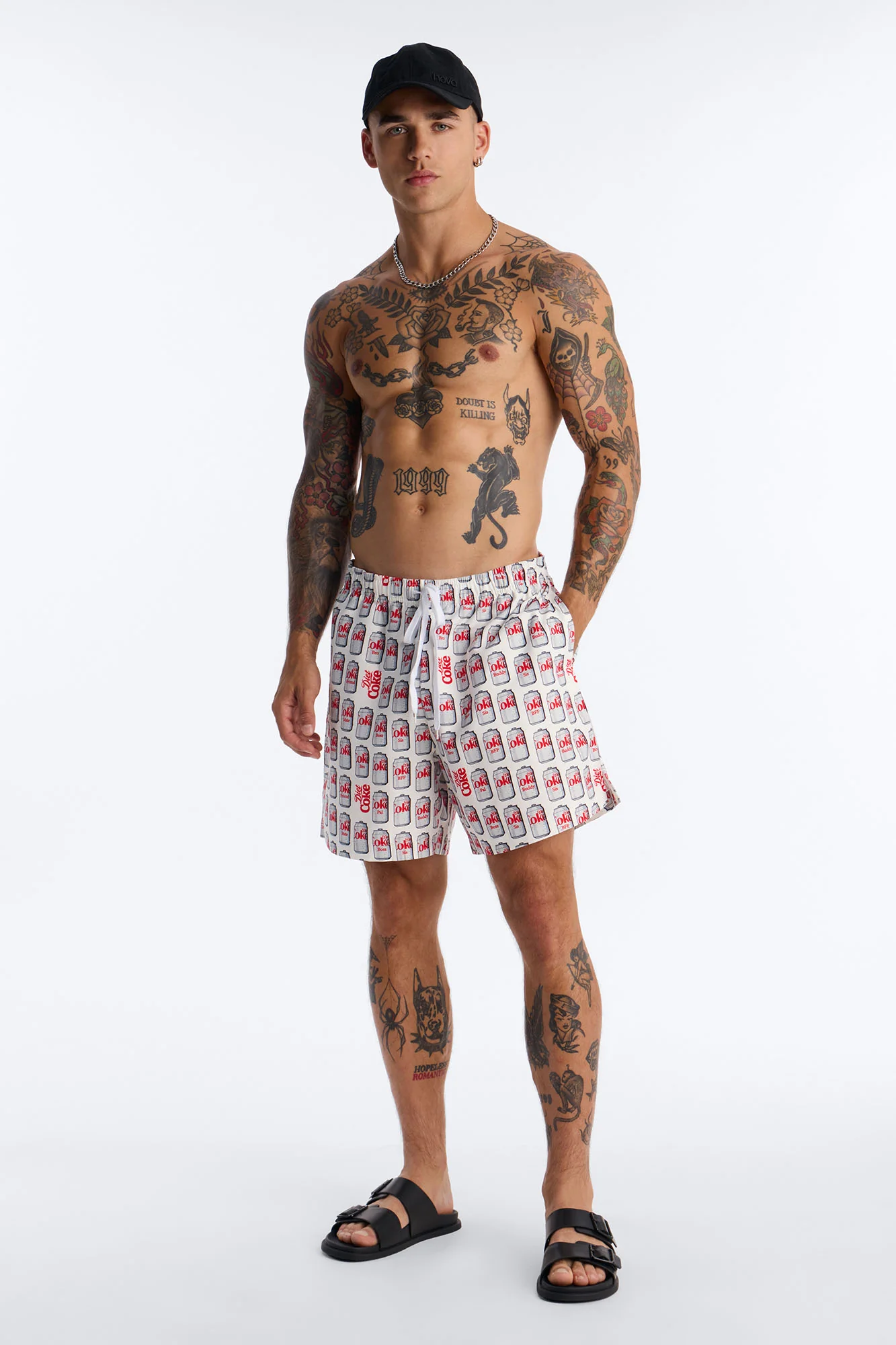 Diet Coca-Cola Archive Cans Swim Trunk 7″ - White/combo