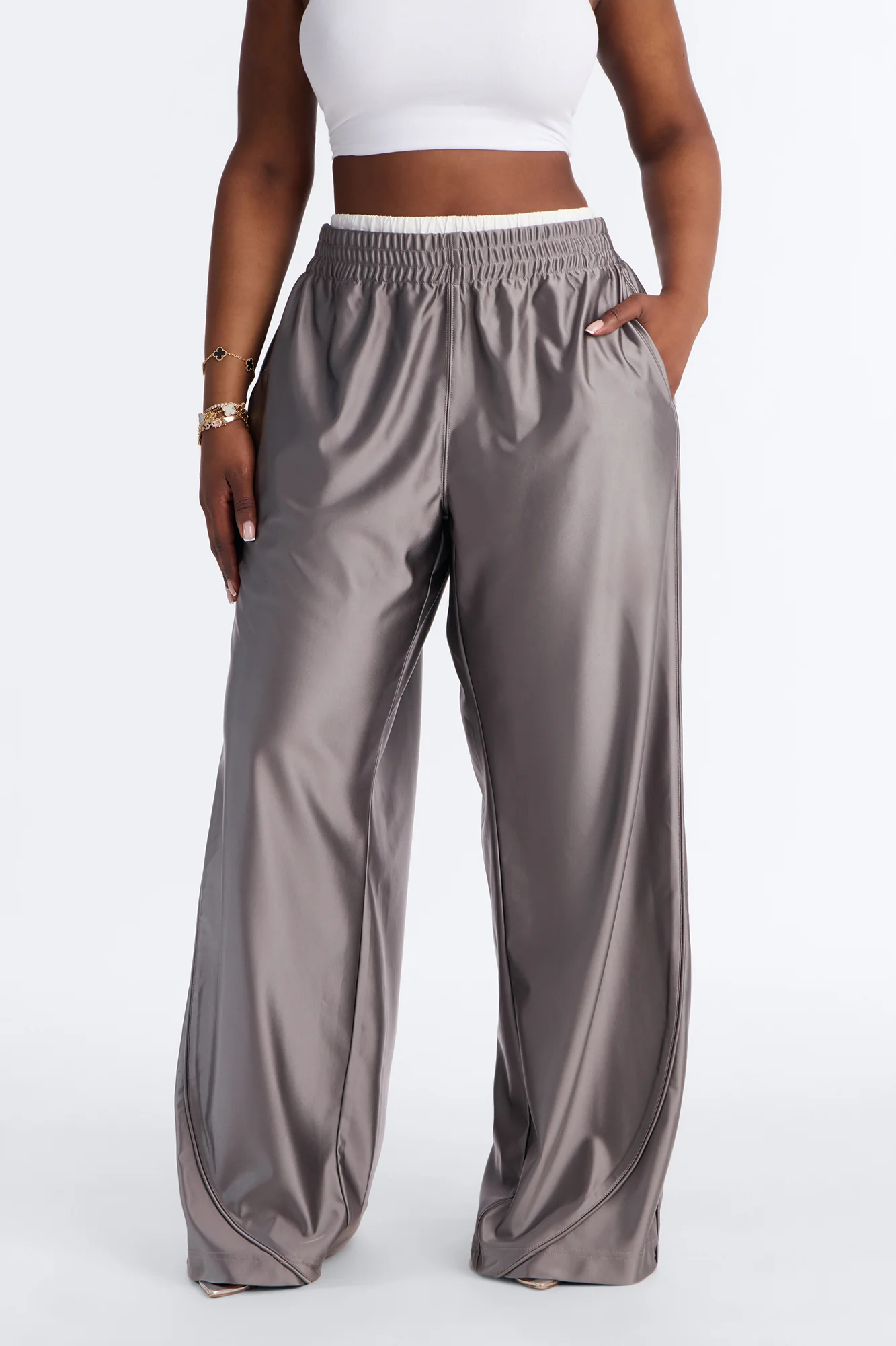 Different Wavelength Low Rise Double Waistband Pant 33″ - Grey - Image 6