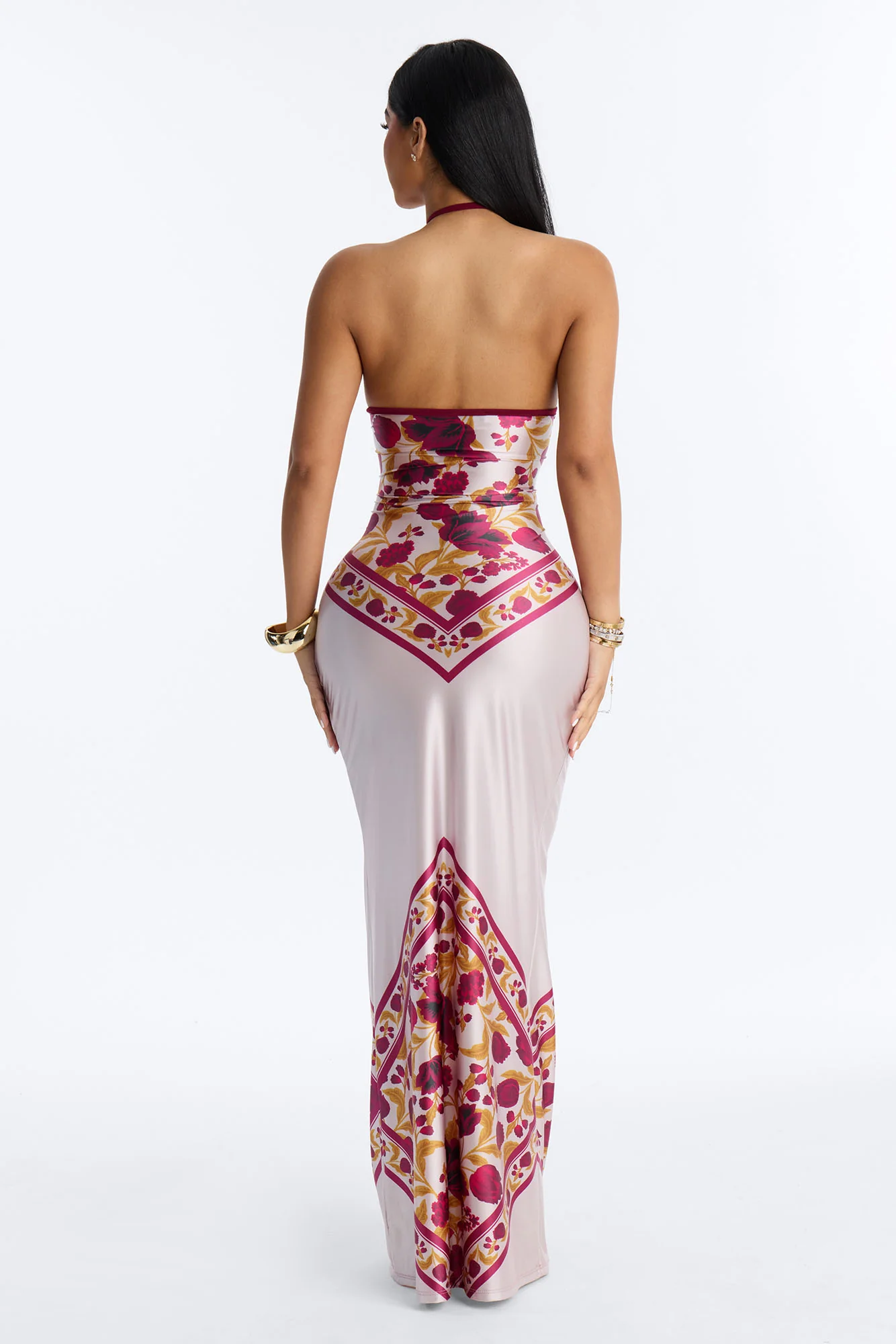 Dina Floral Satin Maxi Dress - Burgundy/combo - Image 4