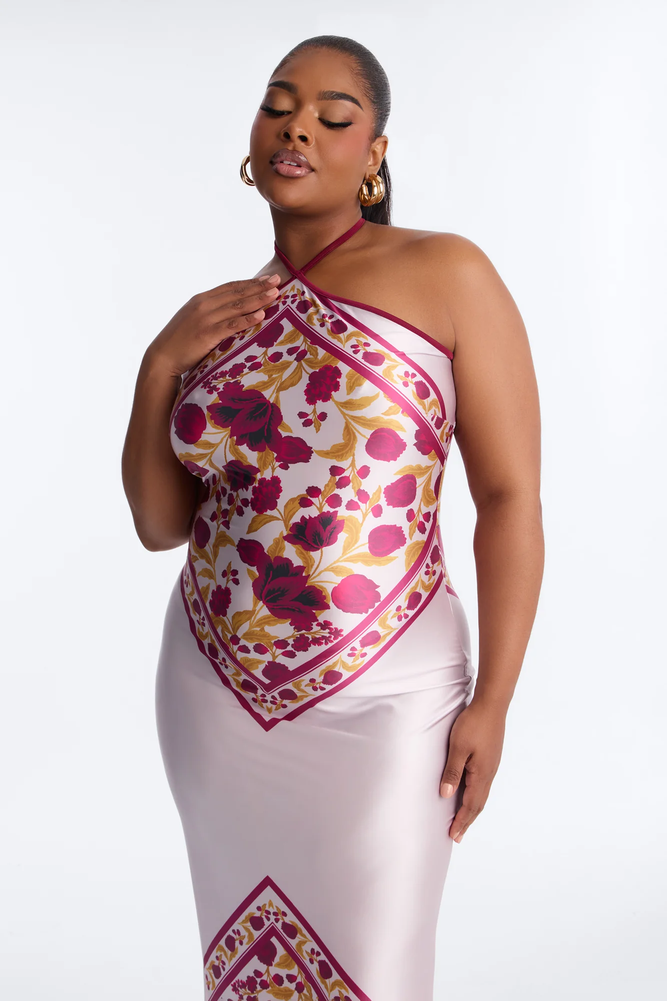 Dina Floral Satin Maxi Dress - Burgundy/combo - Image 6