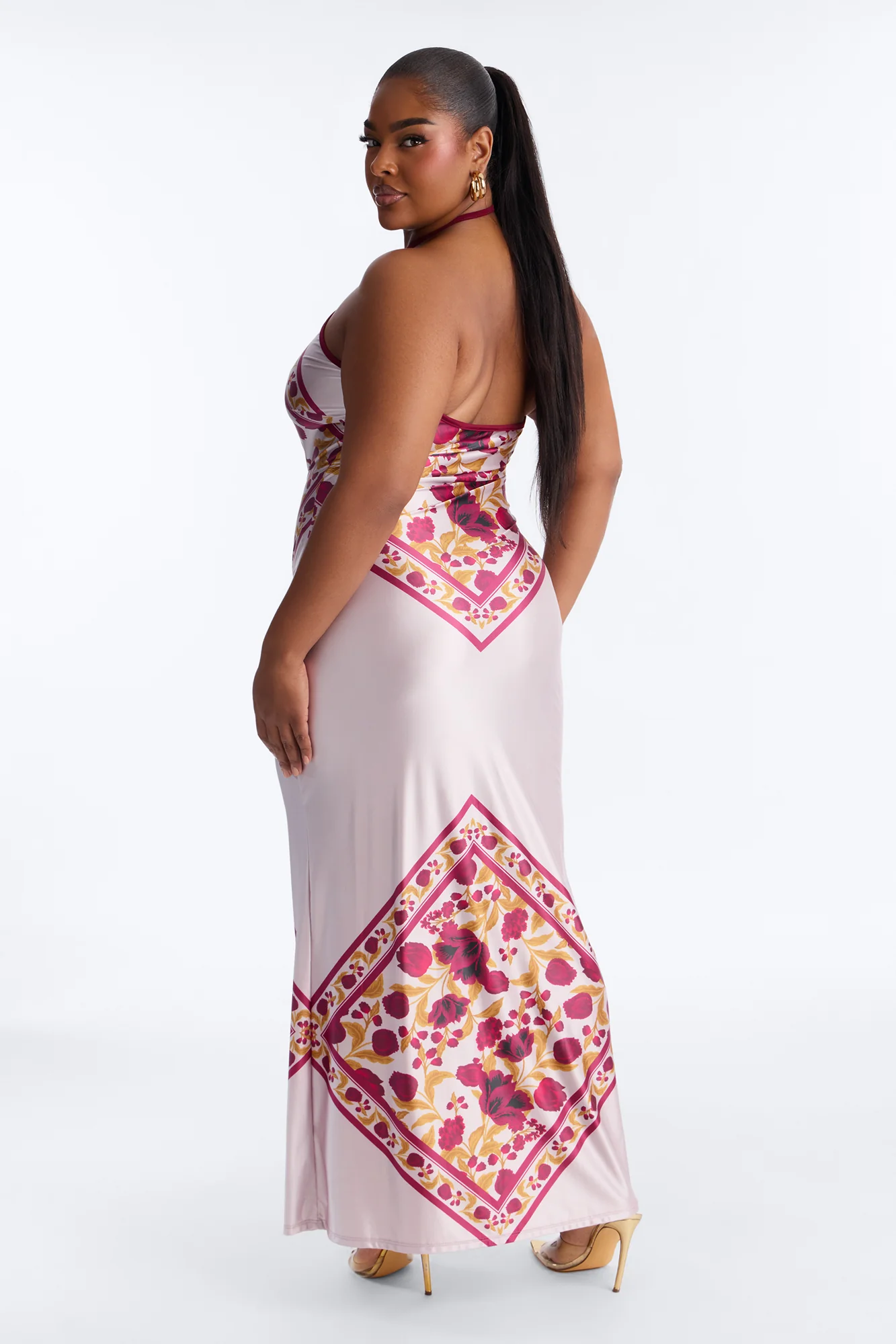 Dina Floral Satin Maxi Dress - Burgundy/combo - Image 7