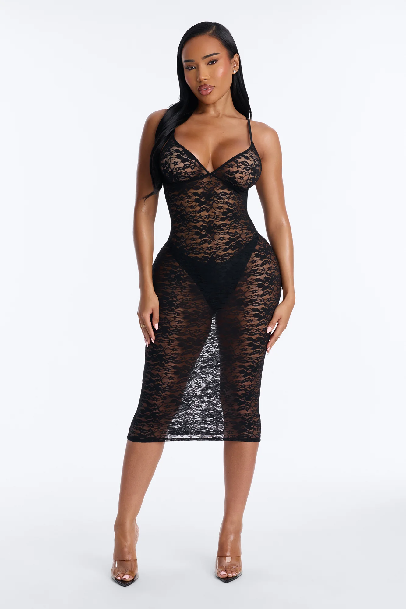 Dine And Lace Midi Babydoll - Black