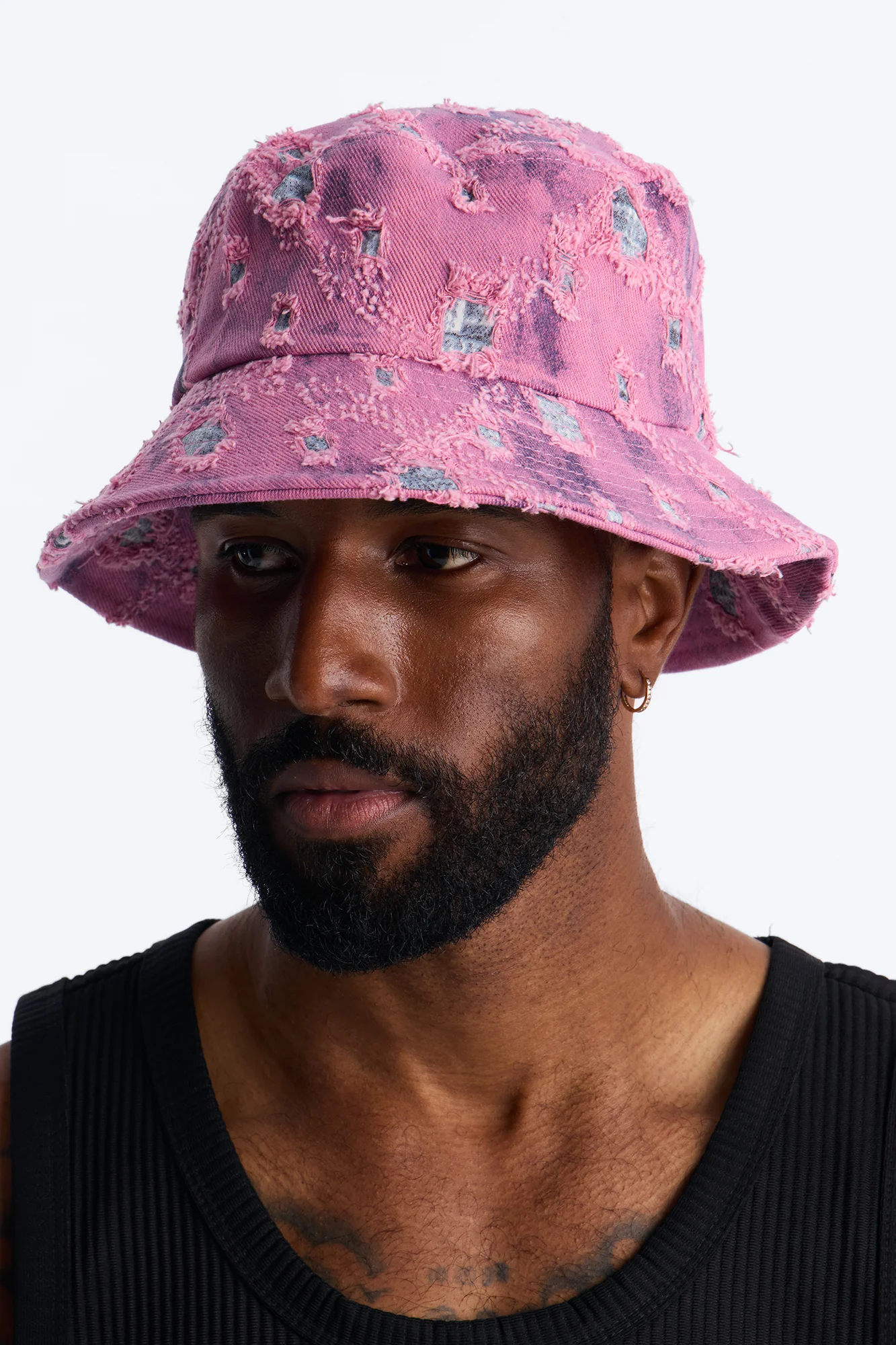 Distressed Detail Washed Denim Bucket Hat - Pink