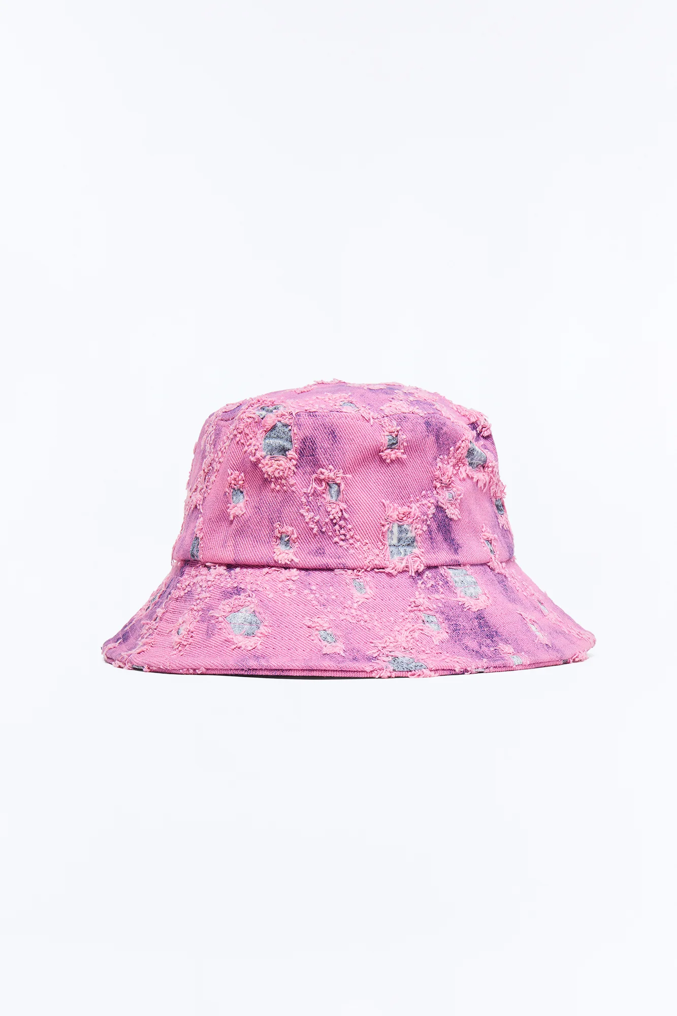 Distressed Detail Washed Denim Bucket Hat - Pink - Image 3