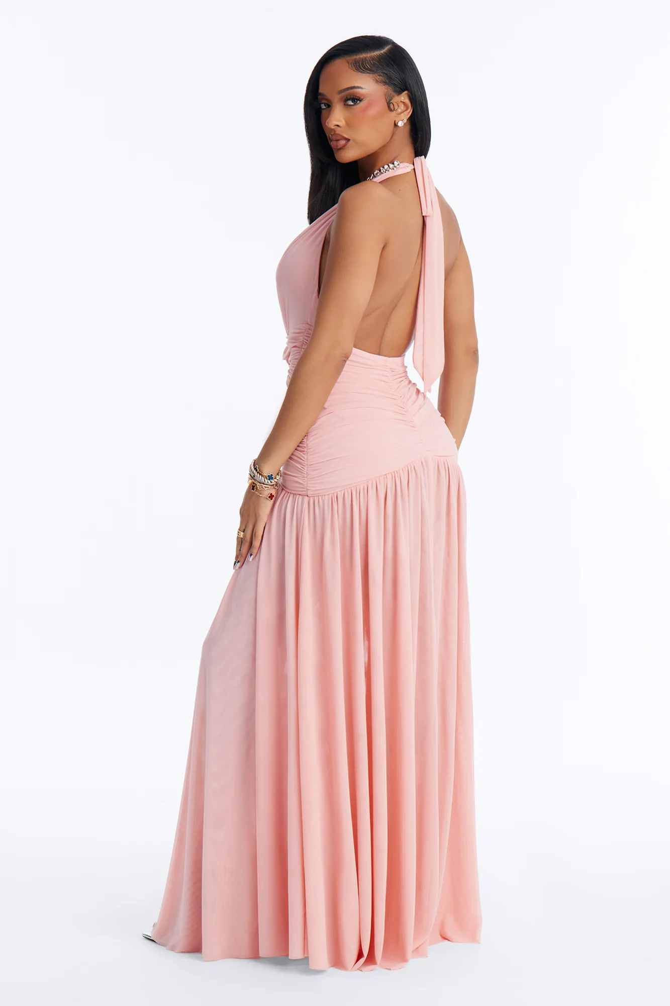 Diva Moment Rhinestone Mesh Gown - Pink - Image 4