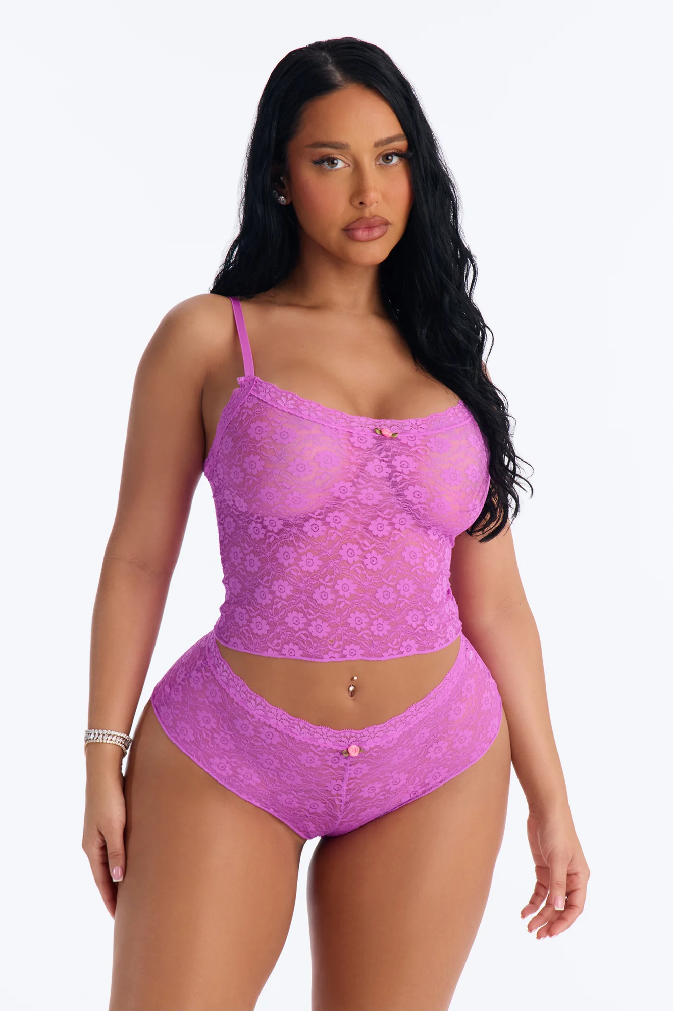 Divine Desire Floral Lace Cami Boyshort 2 Piece Set - Fuchsia