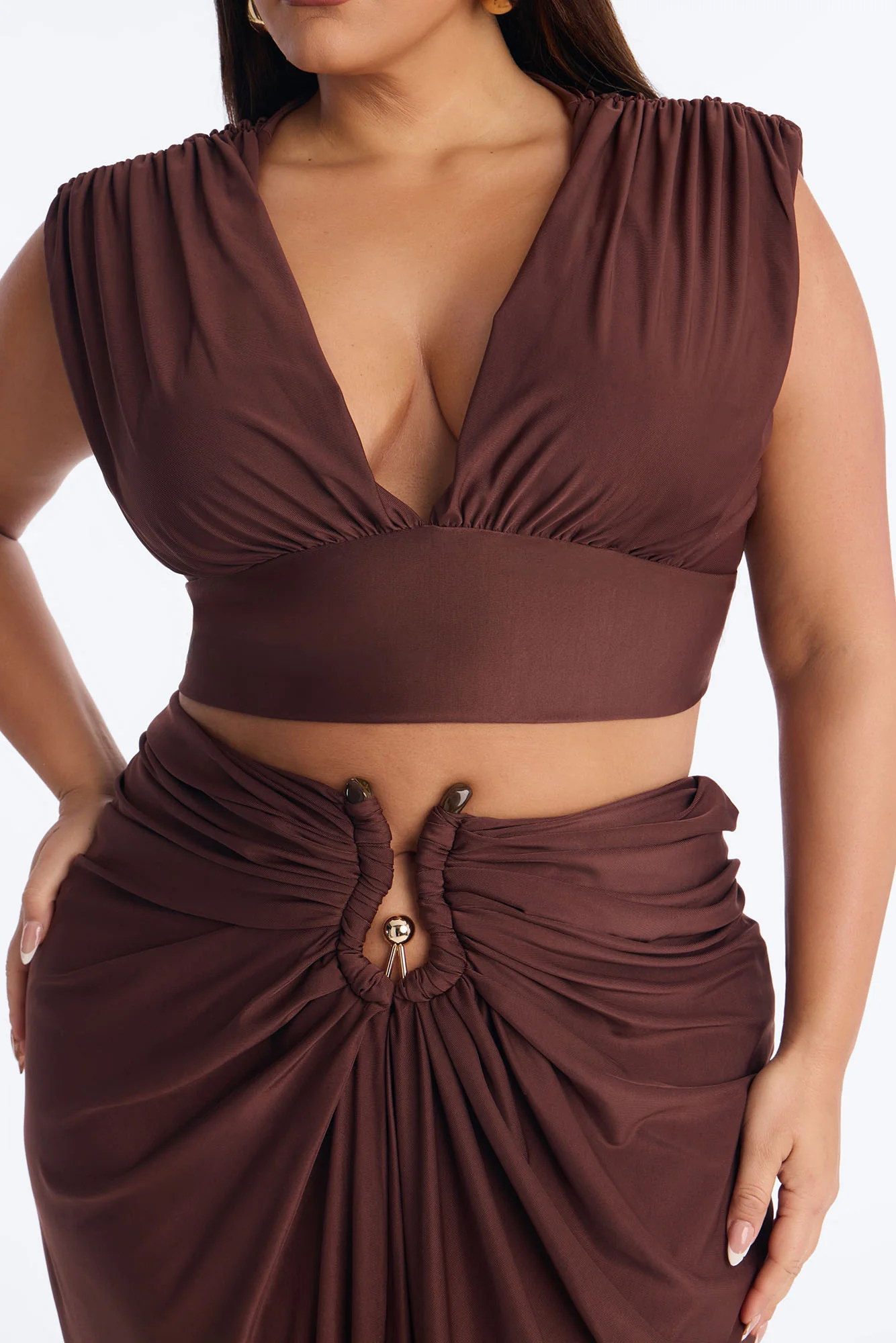 Divinely Draped Double Lined Skirt Set - Chocolate - Image 7