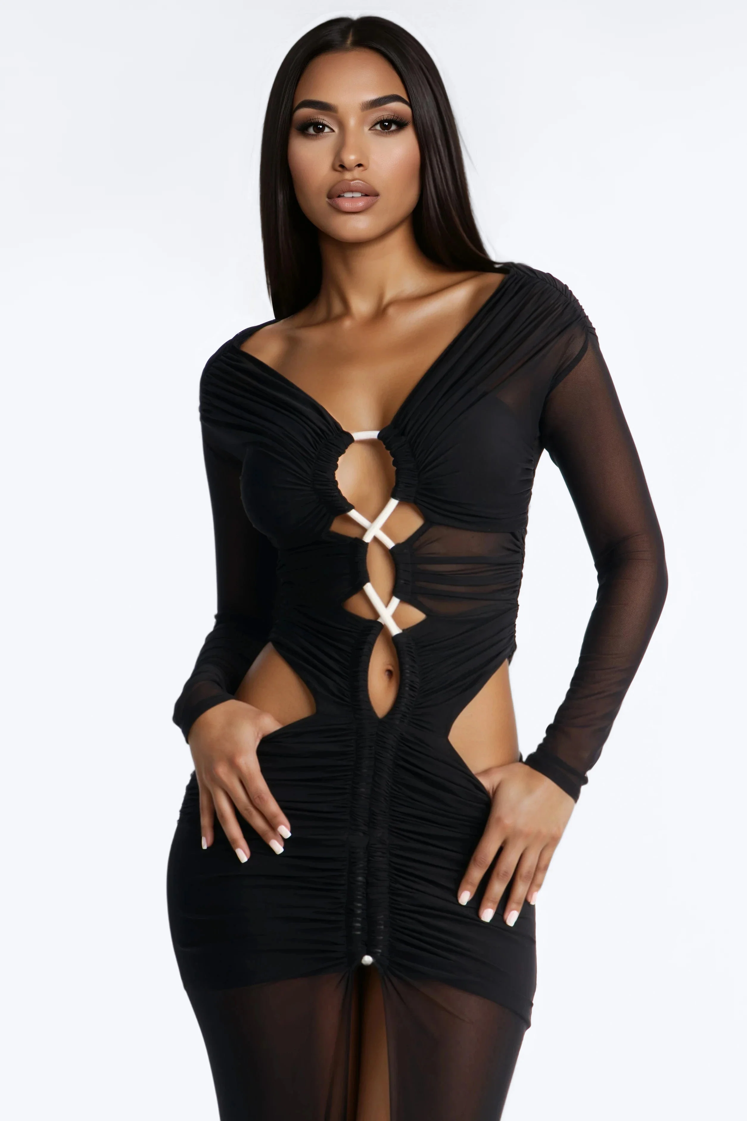 Doll Delirium Mesh Maxi Dress - Black - Image 2