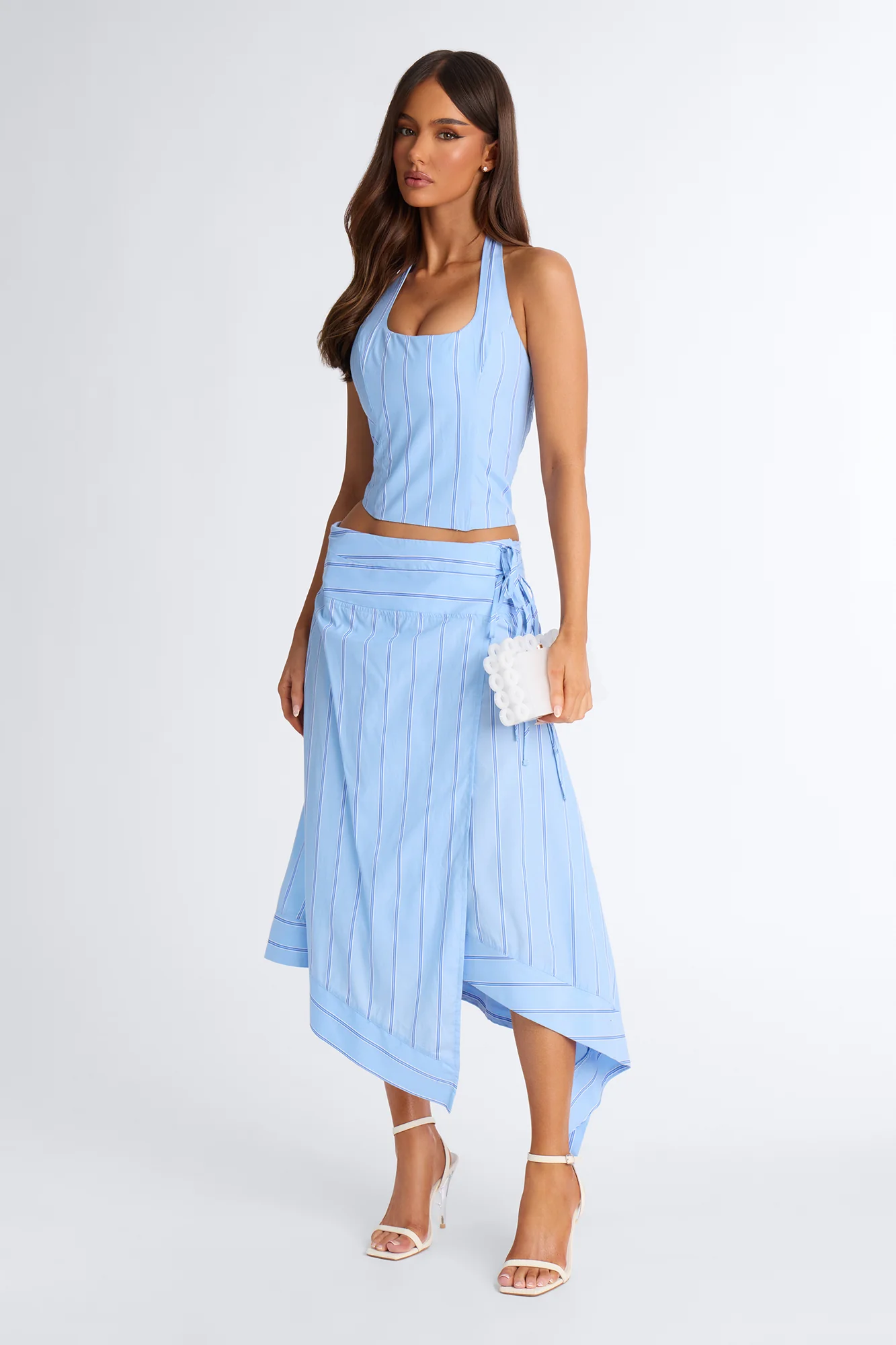 Dolled Up Pinstripe Skirt Set - Blue