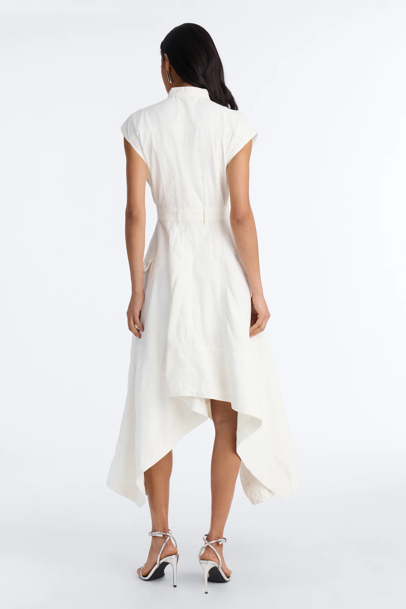 Dolly Button Up Denim Midi Dress - White - Image 4