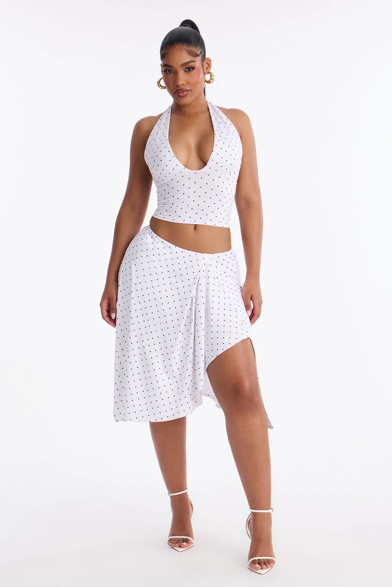 Dolly Halter Polka Dot Skirt Set - White/Black
