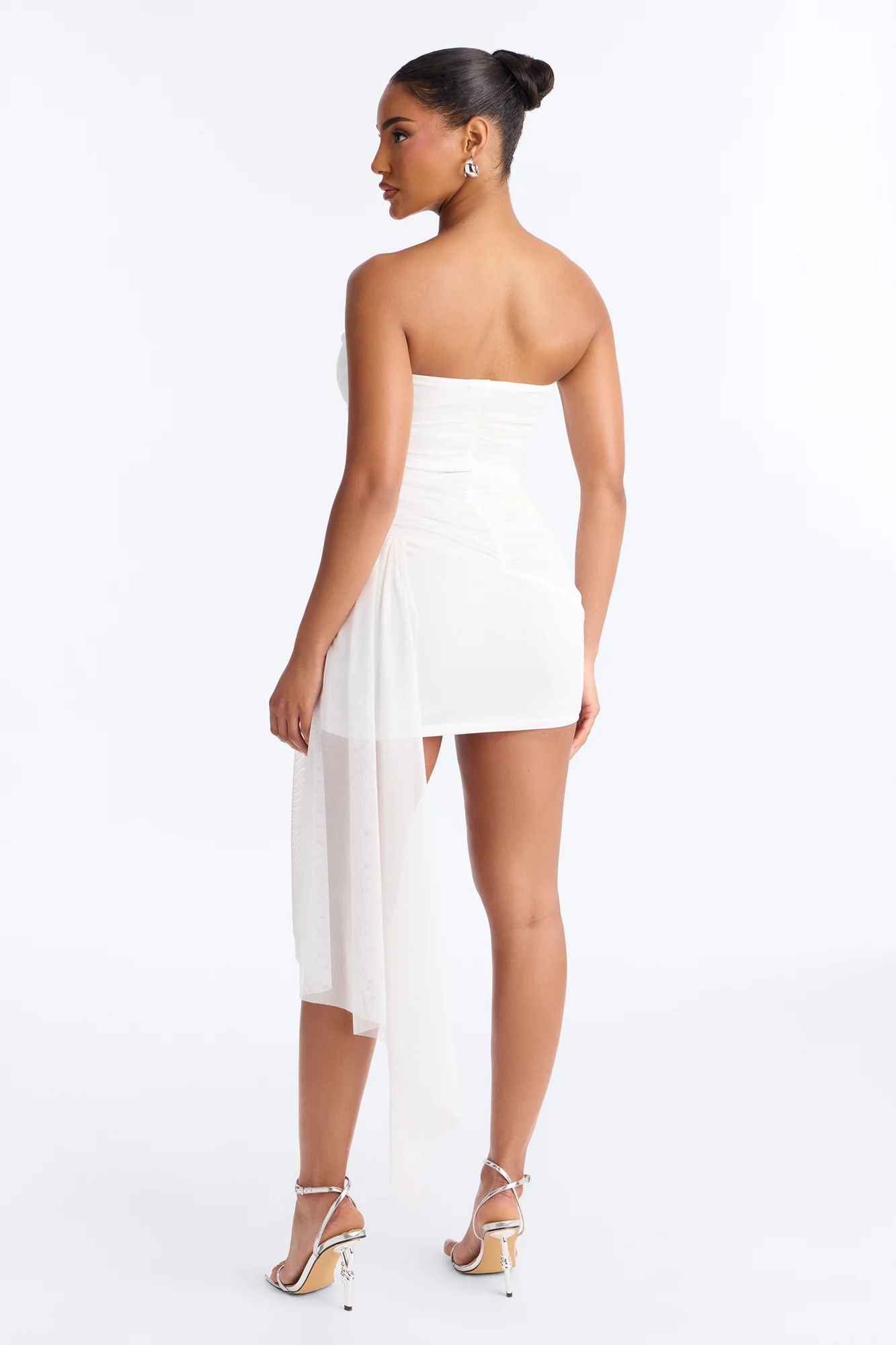 Dominique Draped Mesh Mini Dress - White - Image 3