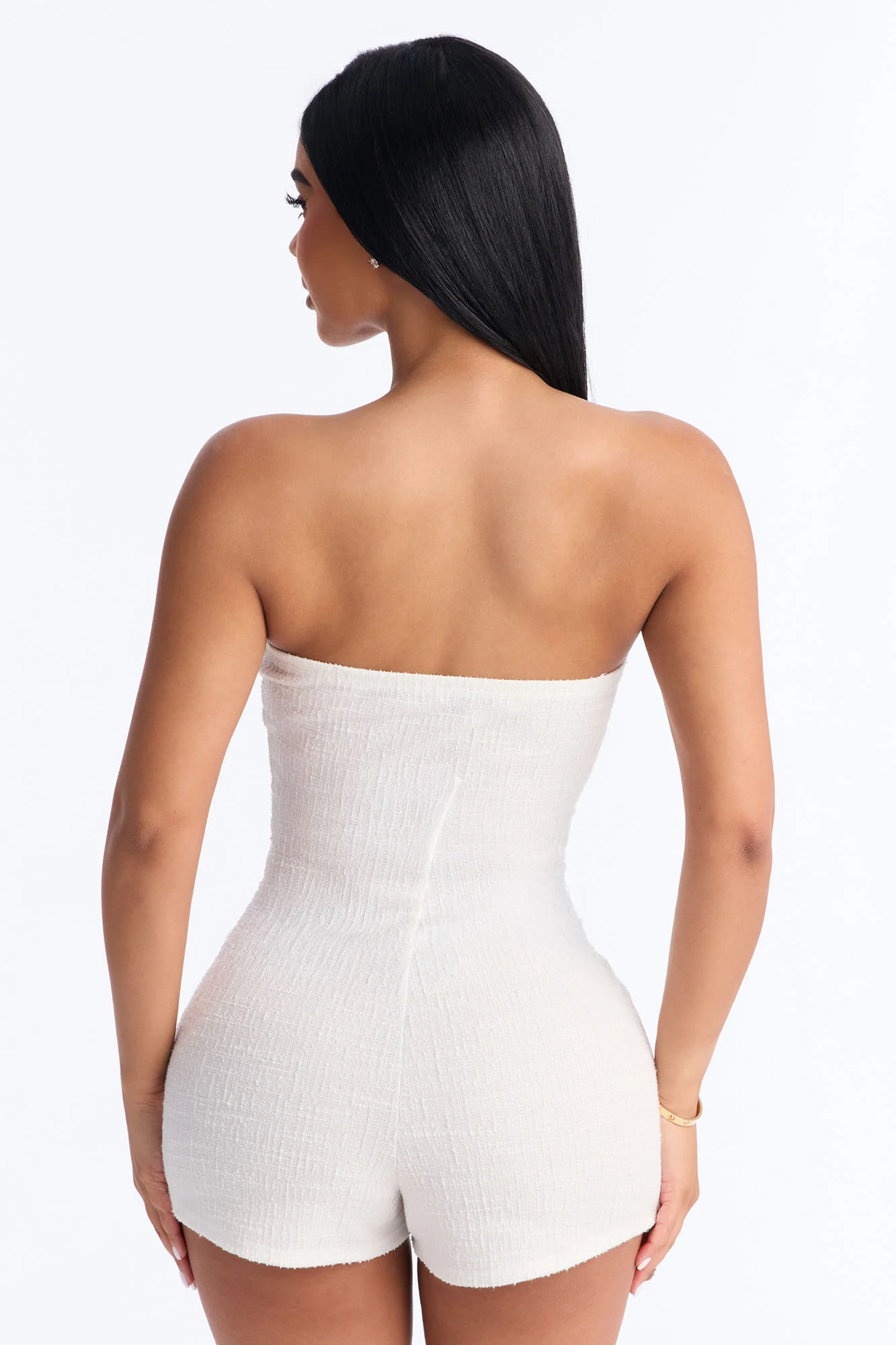 Dominique Strapless Tie Waist Skort Romper - Ivory - Image 4