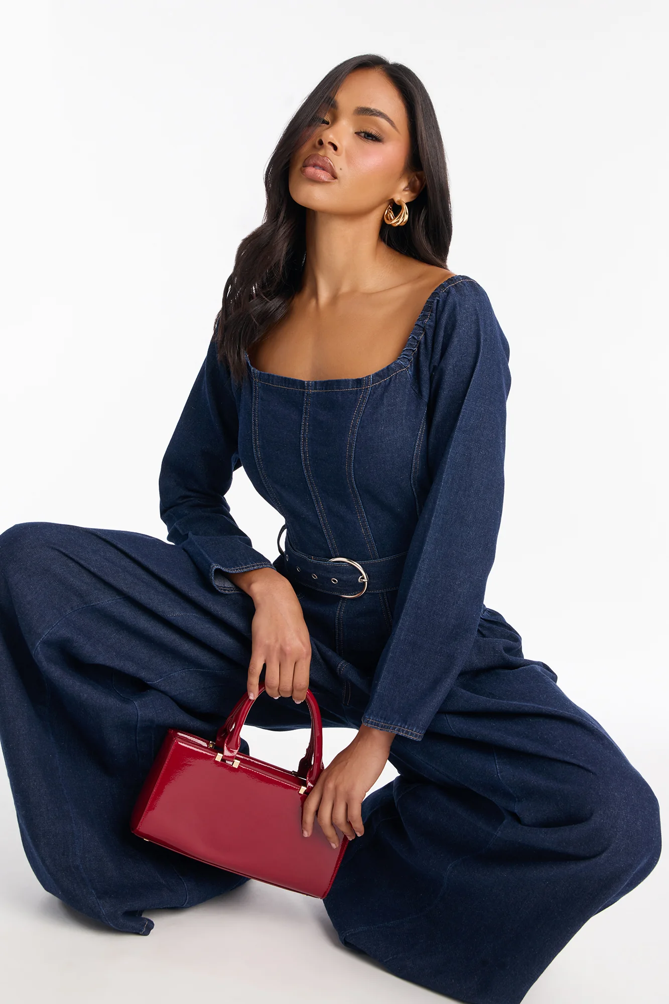 Done Up In Denim Wide Leg Jumpsuit - Dark Wash - Image 2