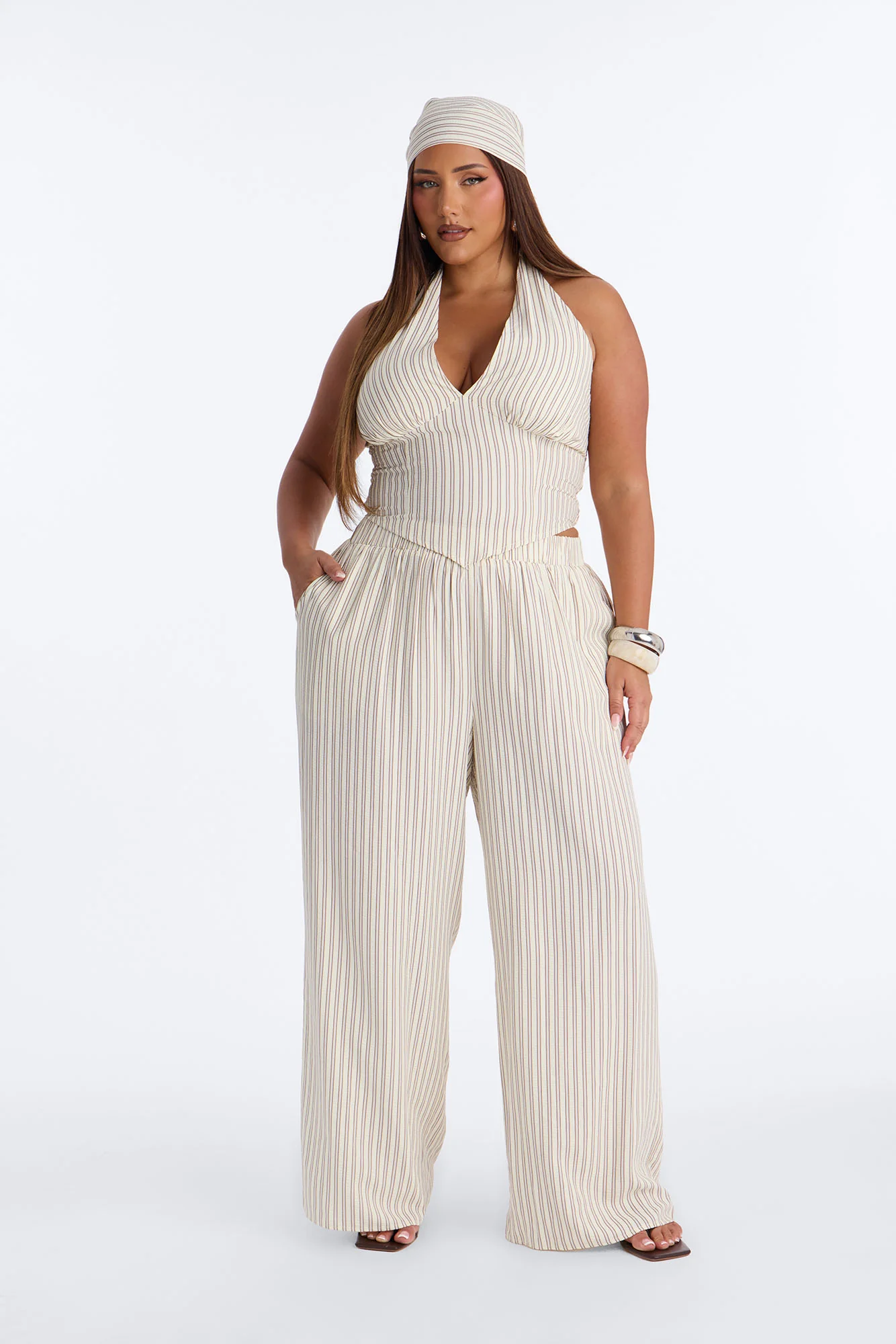 Donna Pinstripe 3 Piece Pant Set - Yellow/combo - Image 5