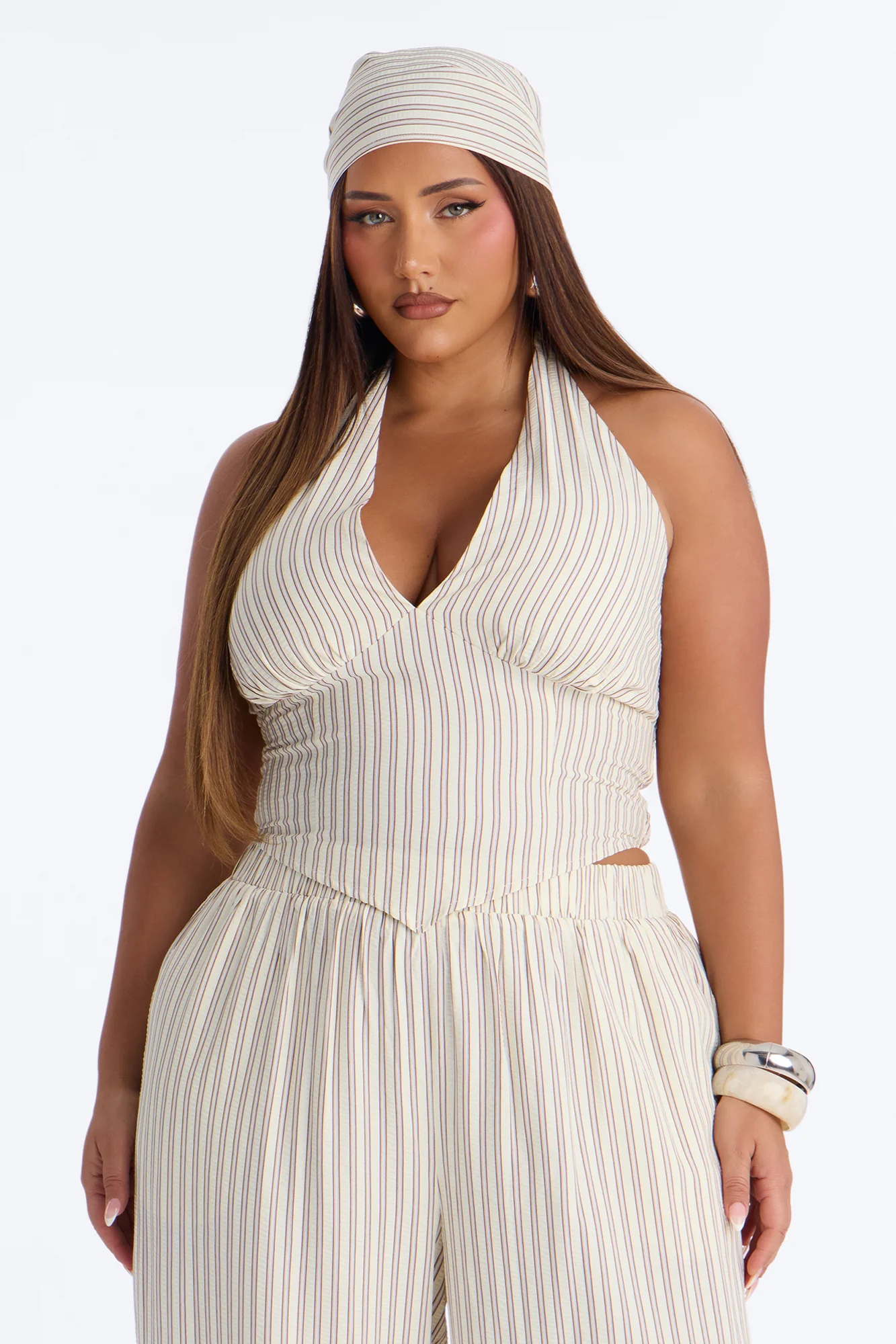 Donna Pinstripe 3 Piece Pant Set - Yellow/combo - Image 6