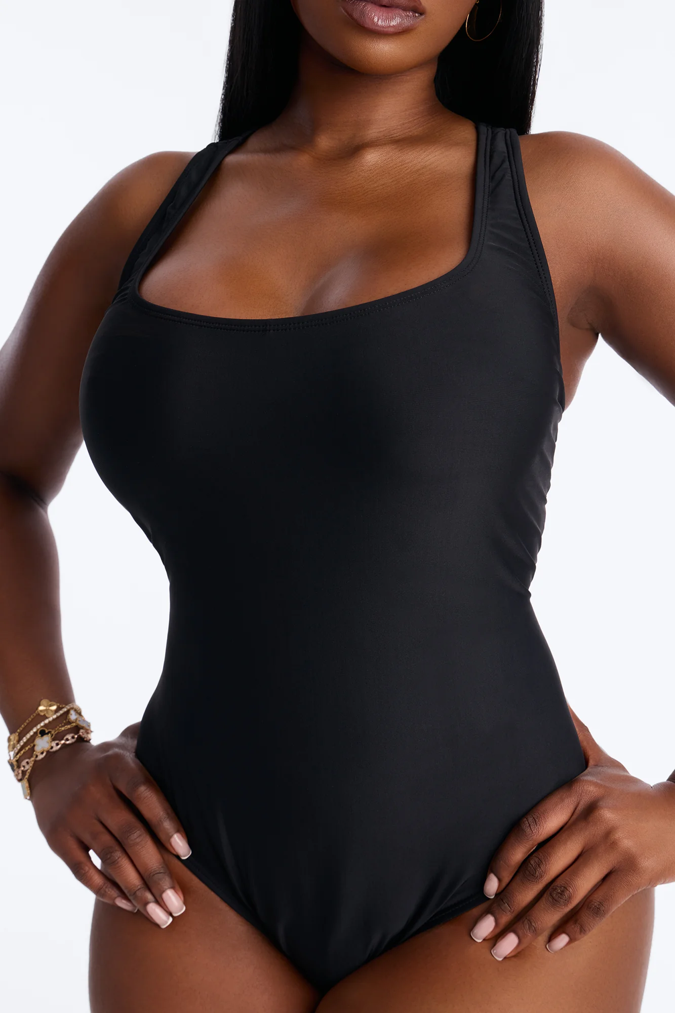 Donna Sleeveless Scoop Neck 1 Piece Swimsuit - Black - Image 5