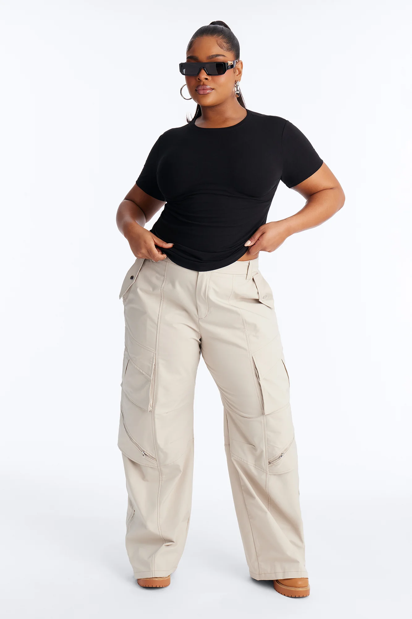 Don't Call Me Windbreaker Wide Leg Cargo Pant 33 - Stone - Image 5