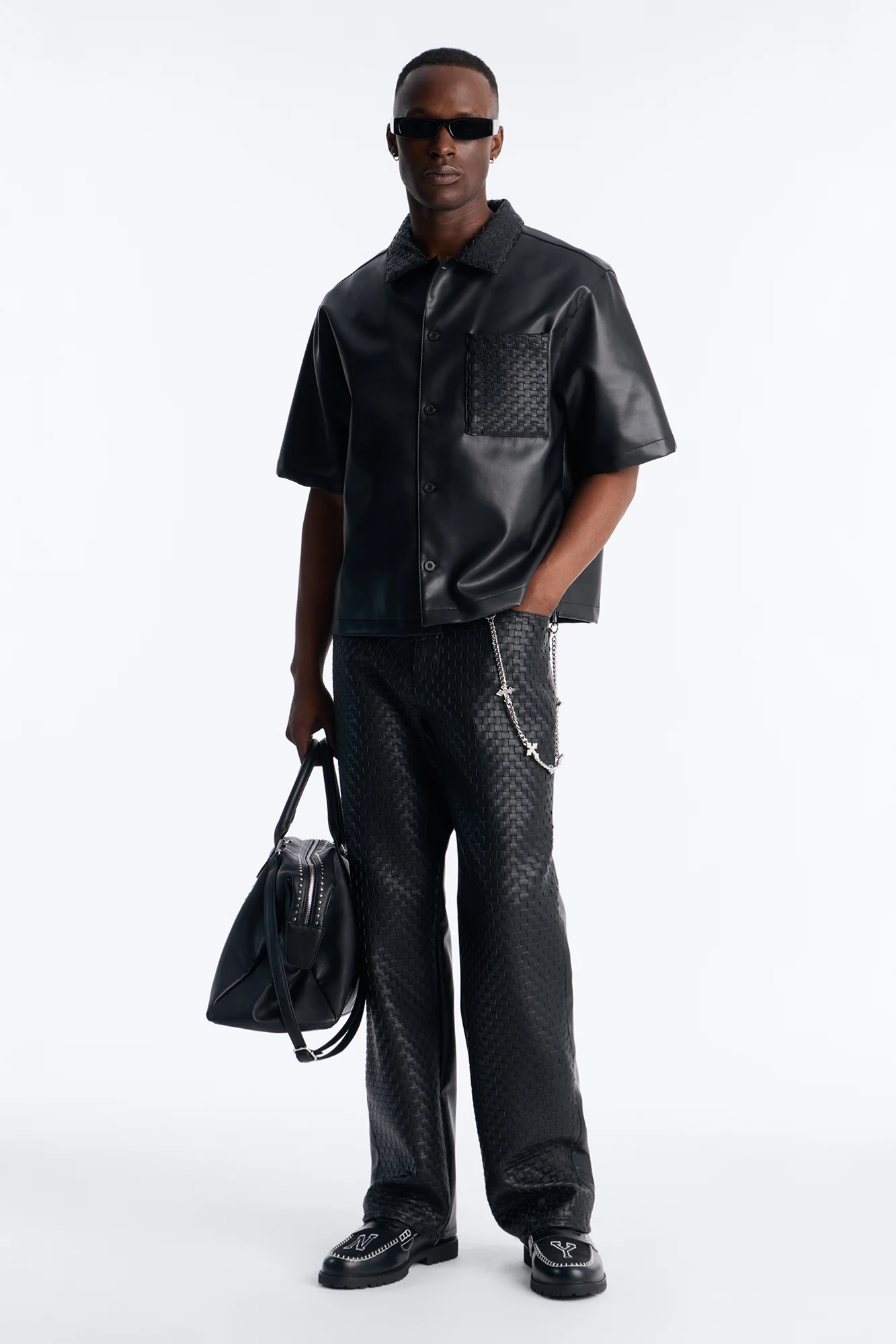 Don't Cross Me Weaved Faux Leather Straight Pant - Black - Image 2