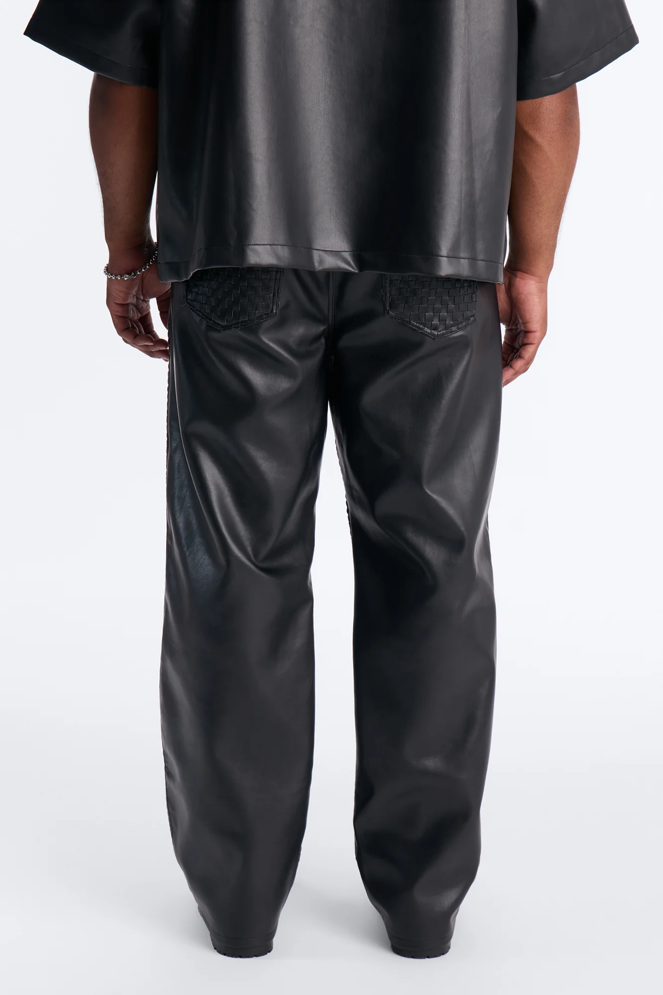 Don't Cross Me Weaved Faux Leather Straight Pant - Black - Image 9