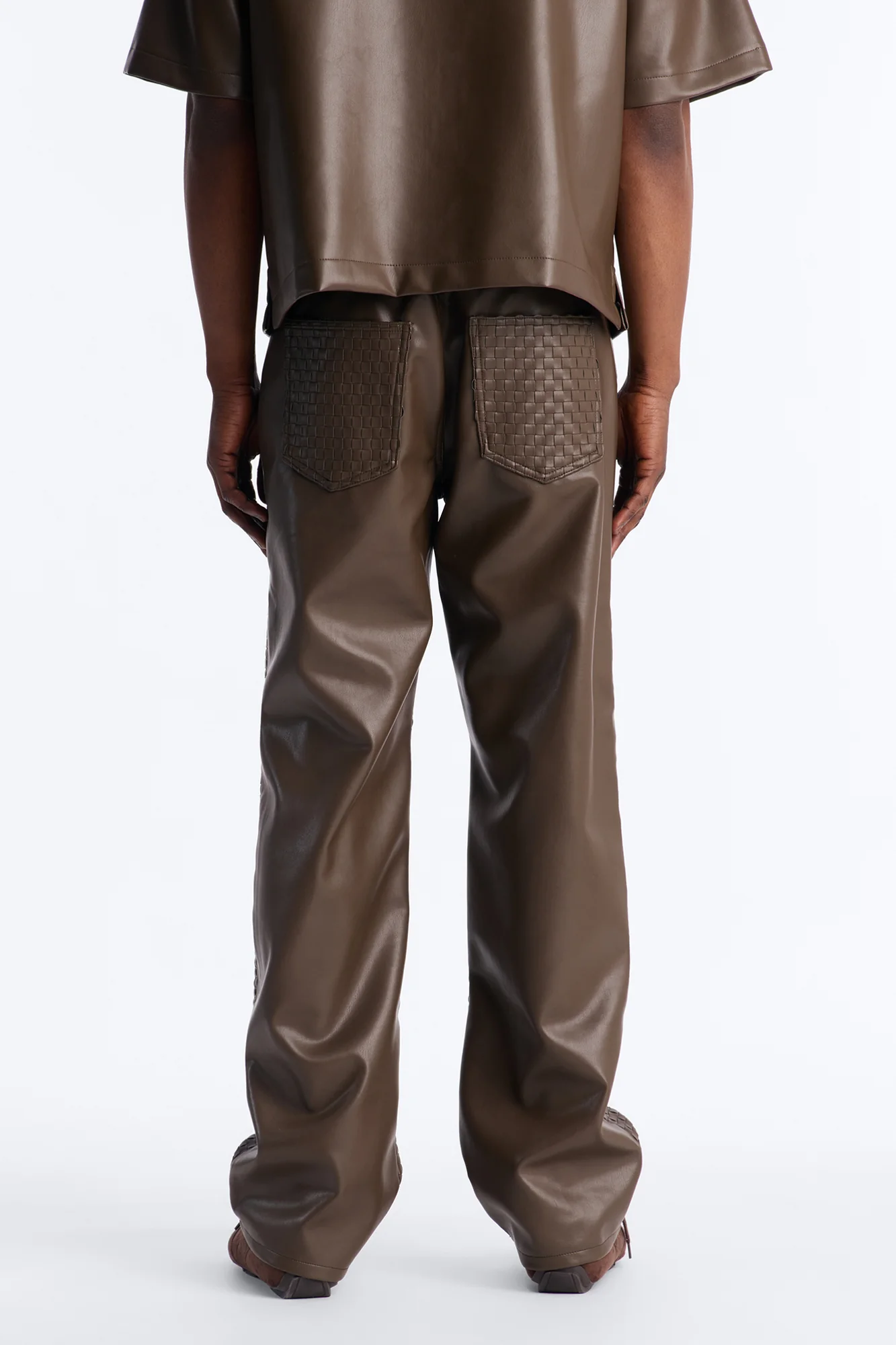 Don't Cross Me Weaved Faux Leather Straight Pant - Brown - Image 4