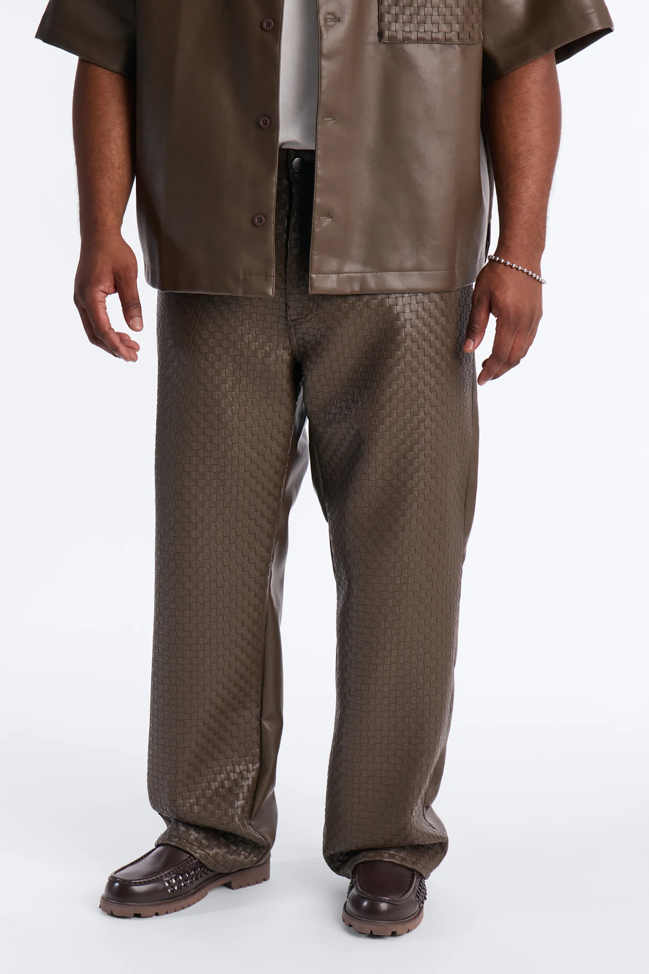 Don't Cross Me Weaved Faux Leather Straight Pant - Brown - Image 5