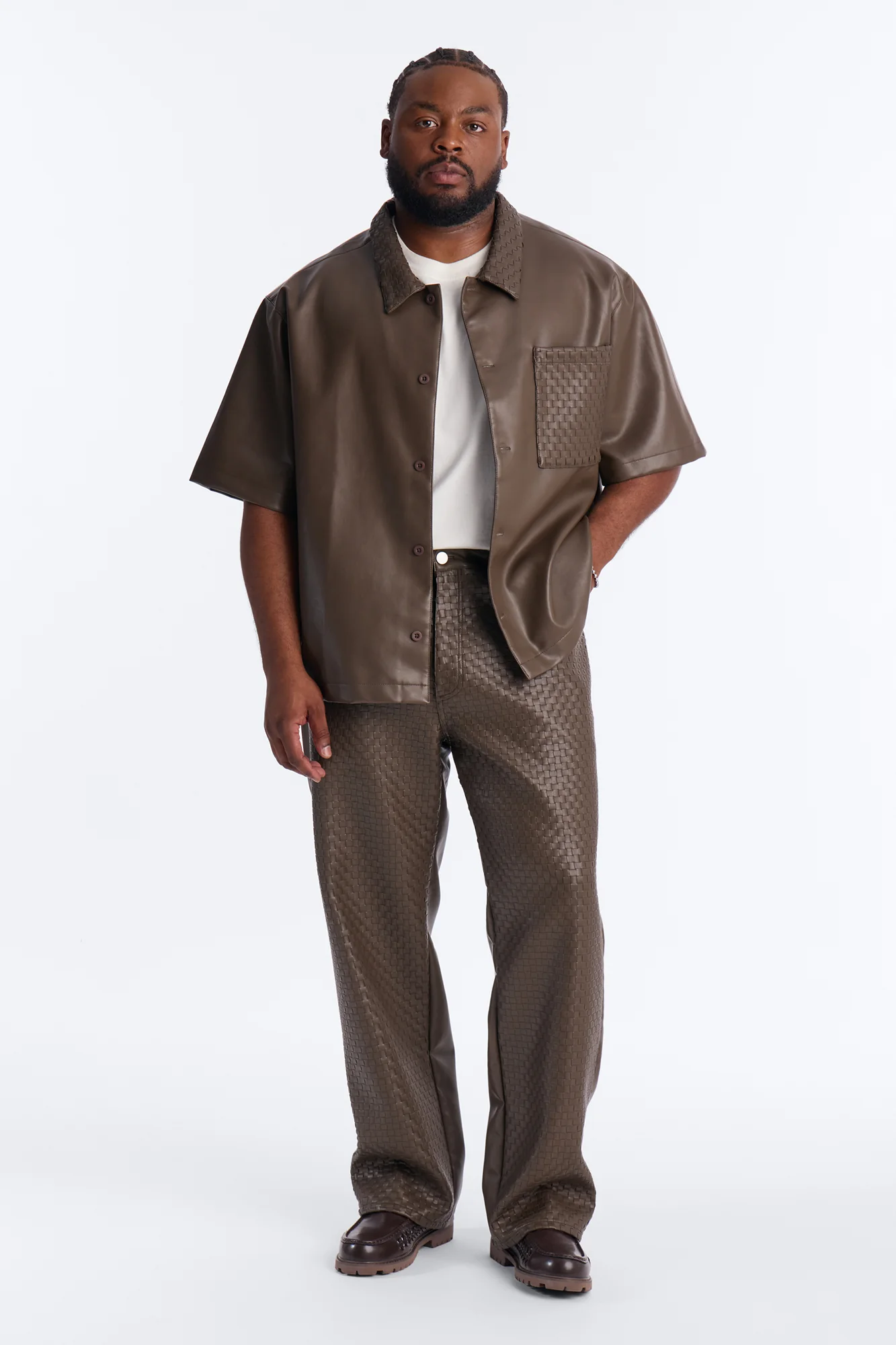 Don't Cross Me Weaved Faux Leather Straight Pant - Brown - Image 6