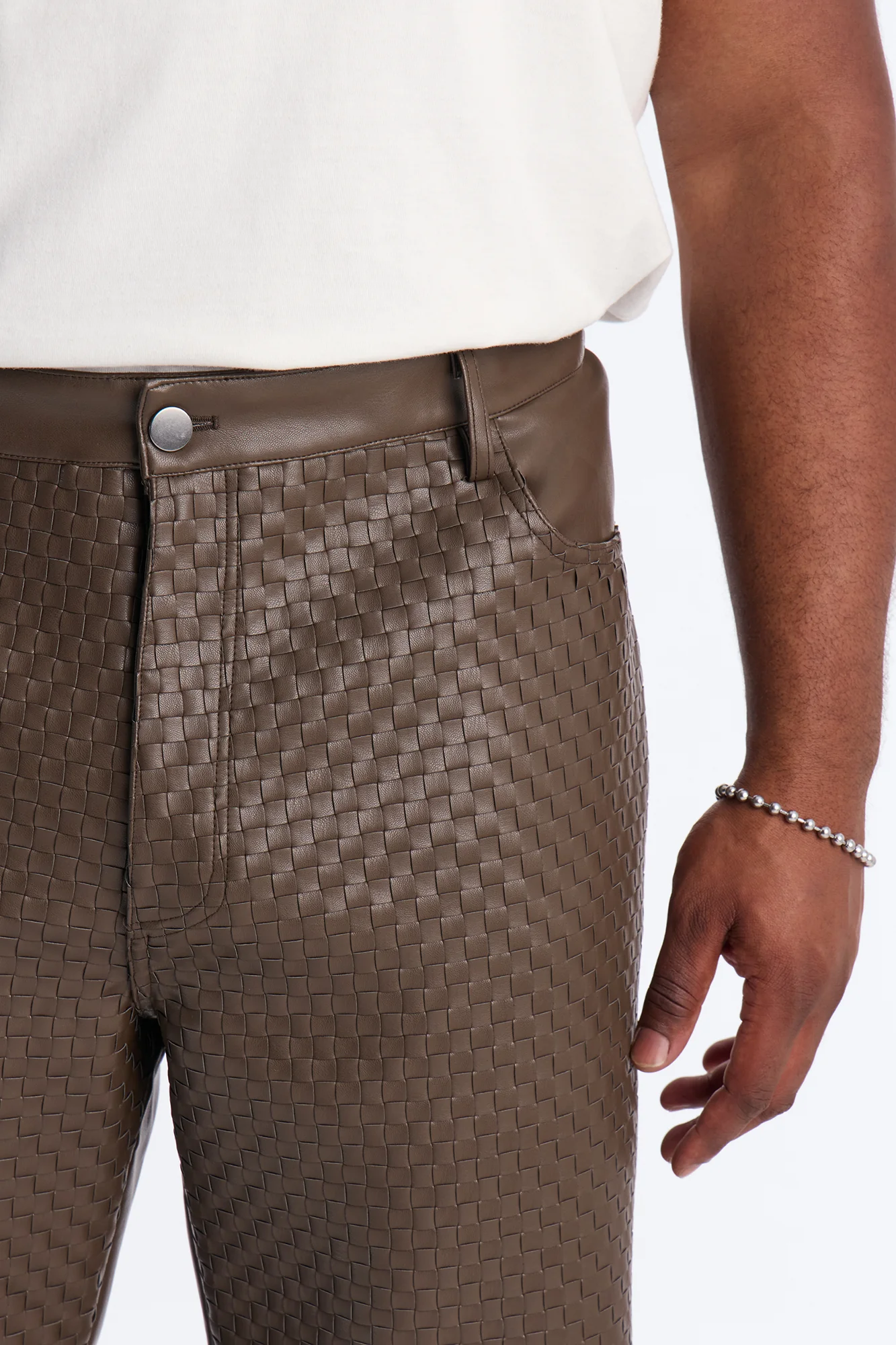 Don't Cross Me Weaved Faux Leather Straight Pant - Brown - Image 7
