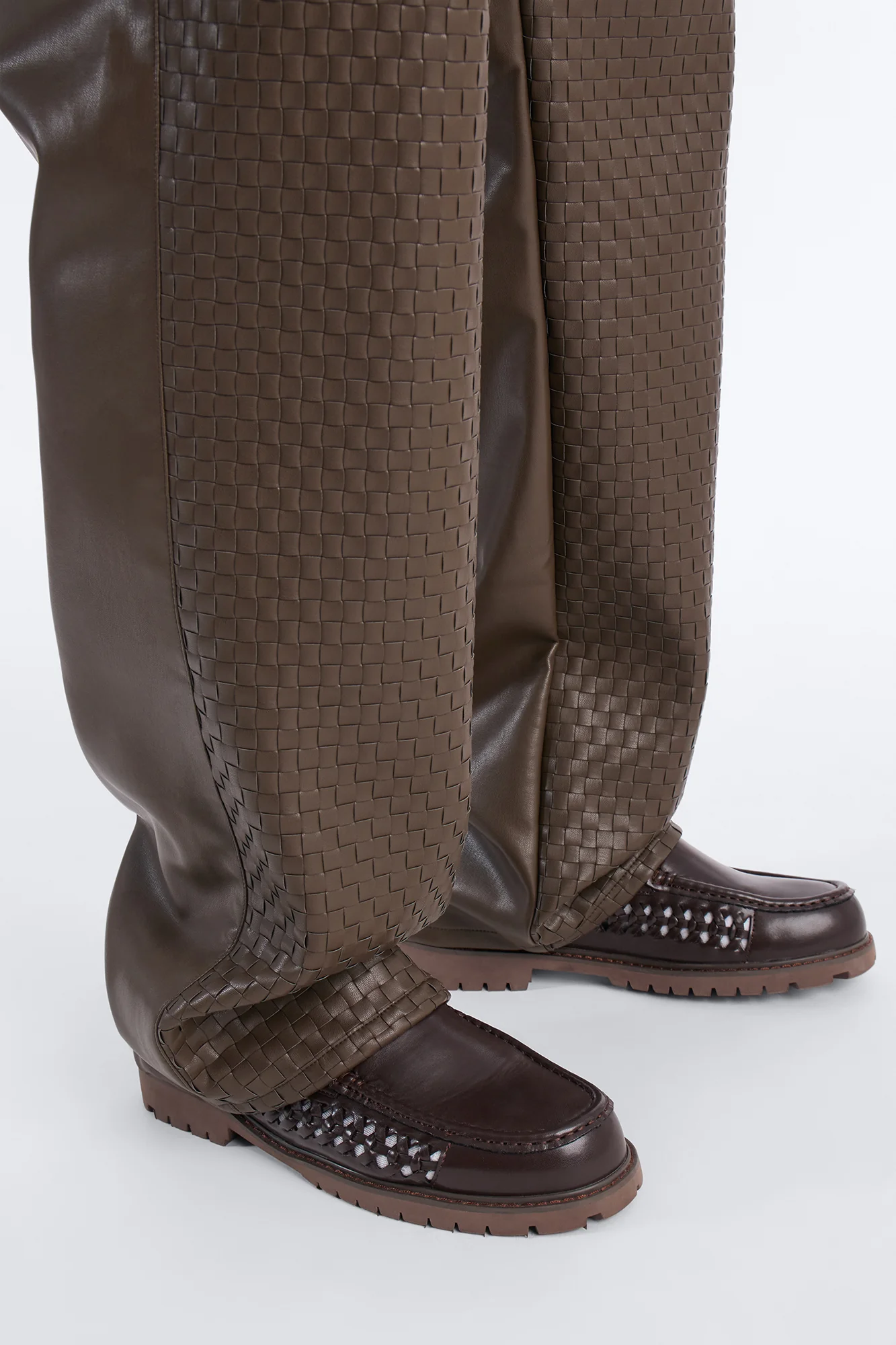 Don't Cross Me Weaved Faux Leather Straight Pant - Brown - Image 8