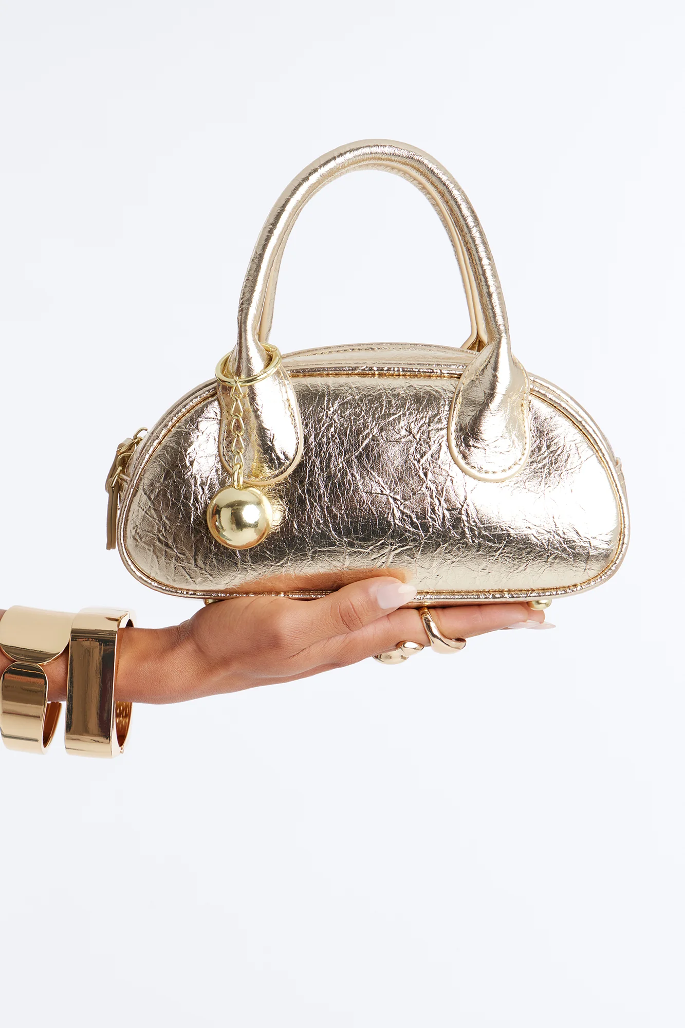 Don't Drop The Ball Faux Leather Satchel - Gold