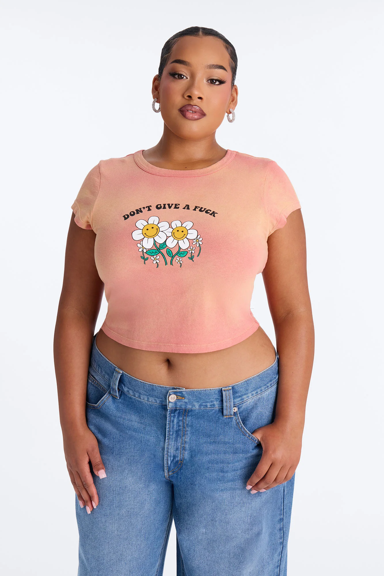 Don't Give A Fuck Washed Baby Tee - Peach - Image 5