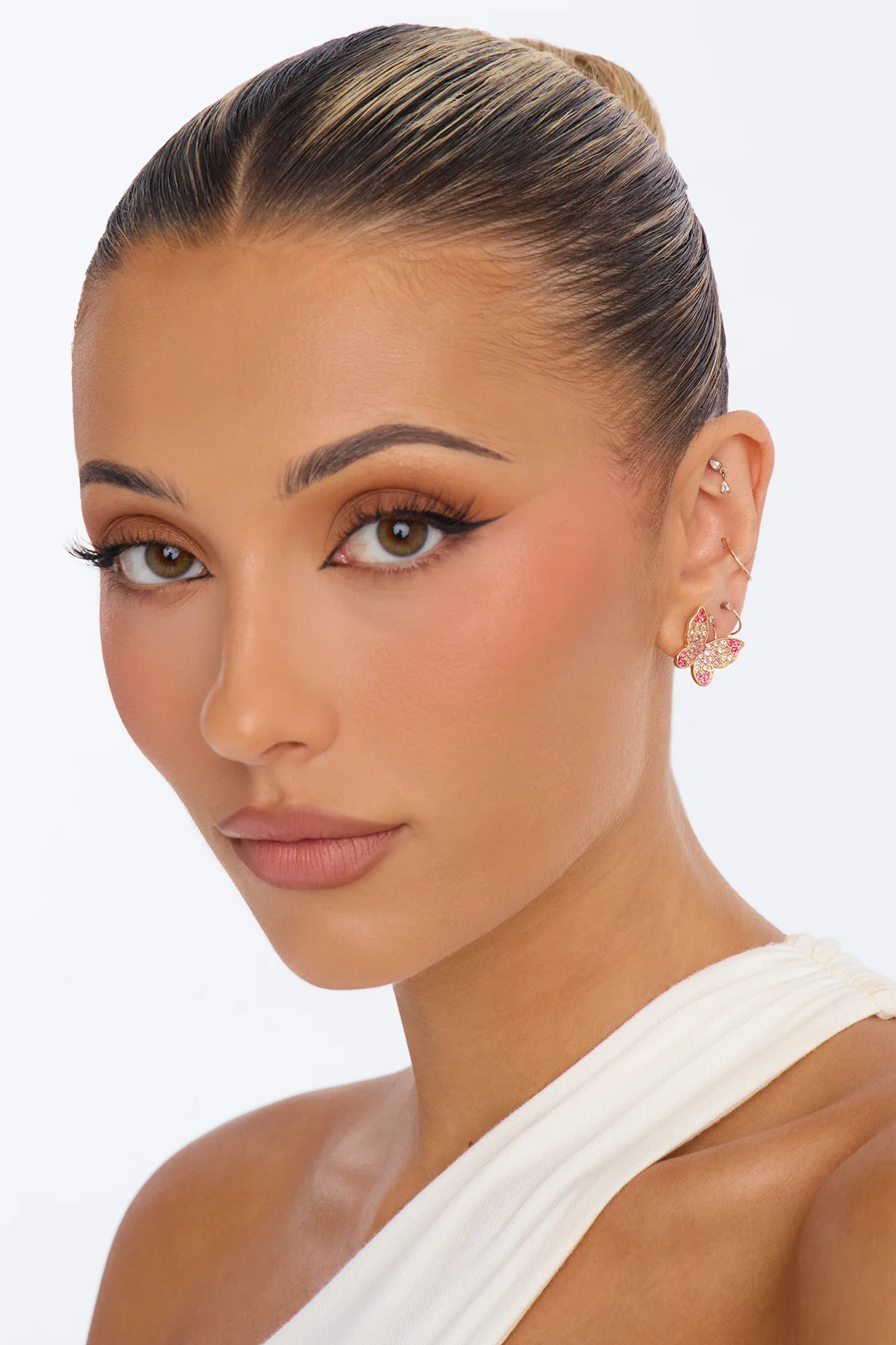Don't Leave Me Behind Butterfly Stud Earrings - Pink - Image 2