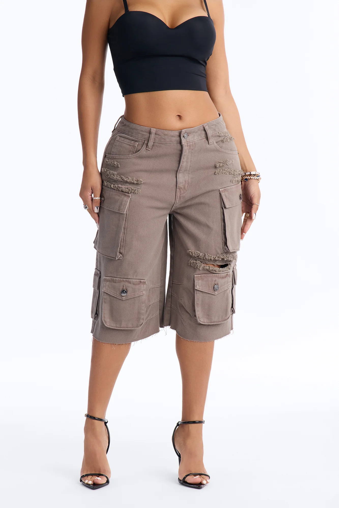 Don't Make Me Wait Cargo Bermuda Short - Charcoal