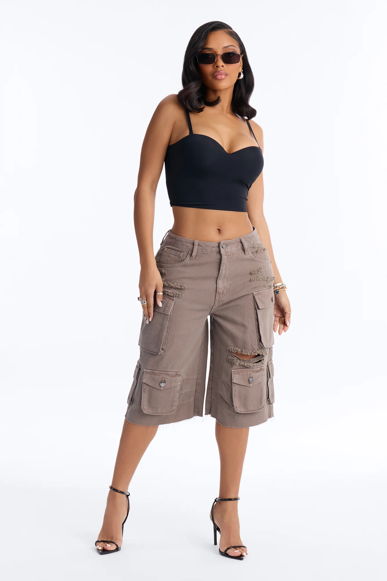 Don't Make Me Wait Cargo Bermuda Short - Charcoal - Image 2