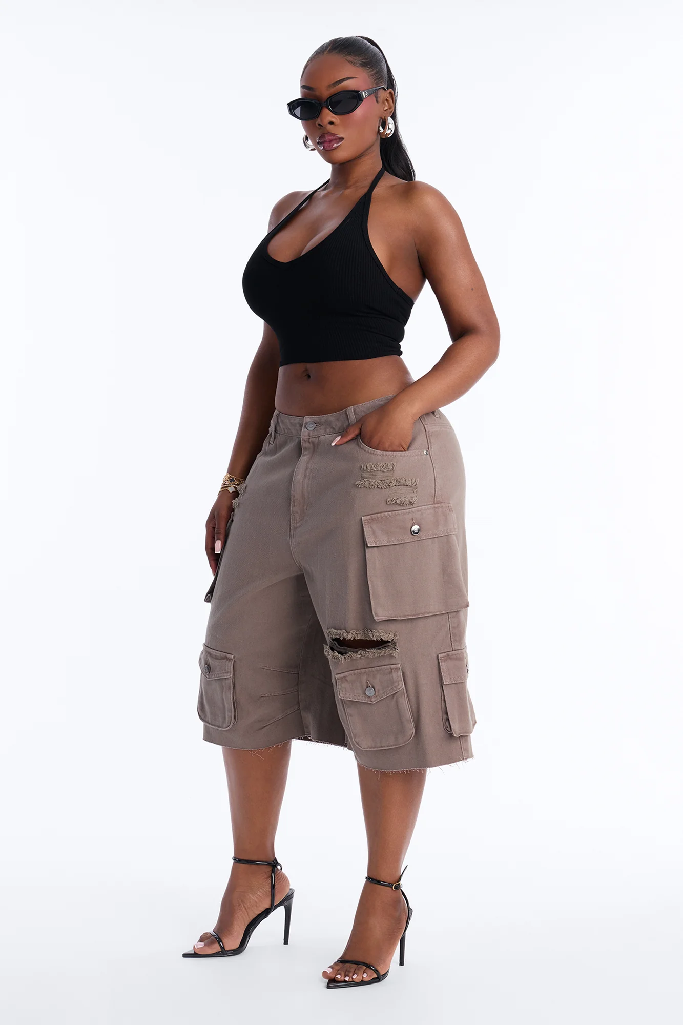 Don't Make Me Wait Cargo Bermuda Short - Charcoal - Image 4