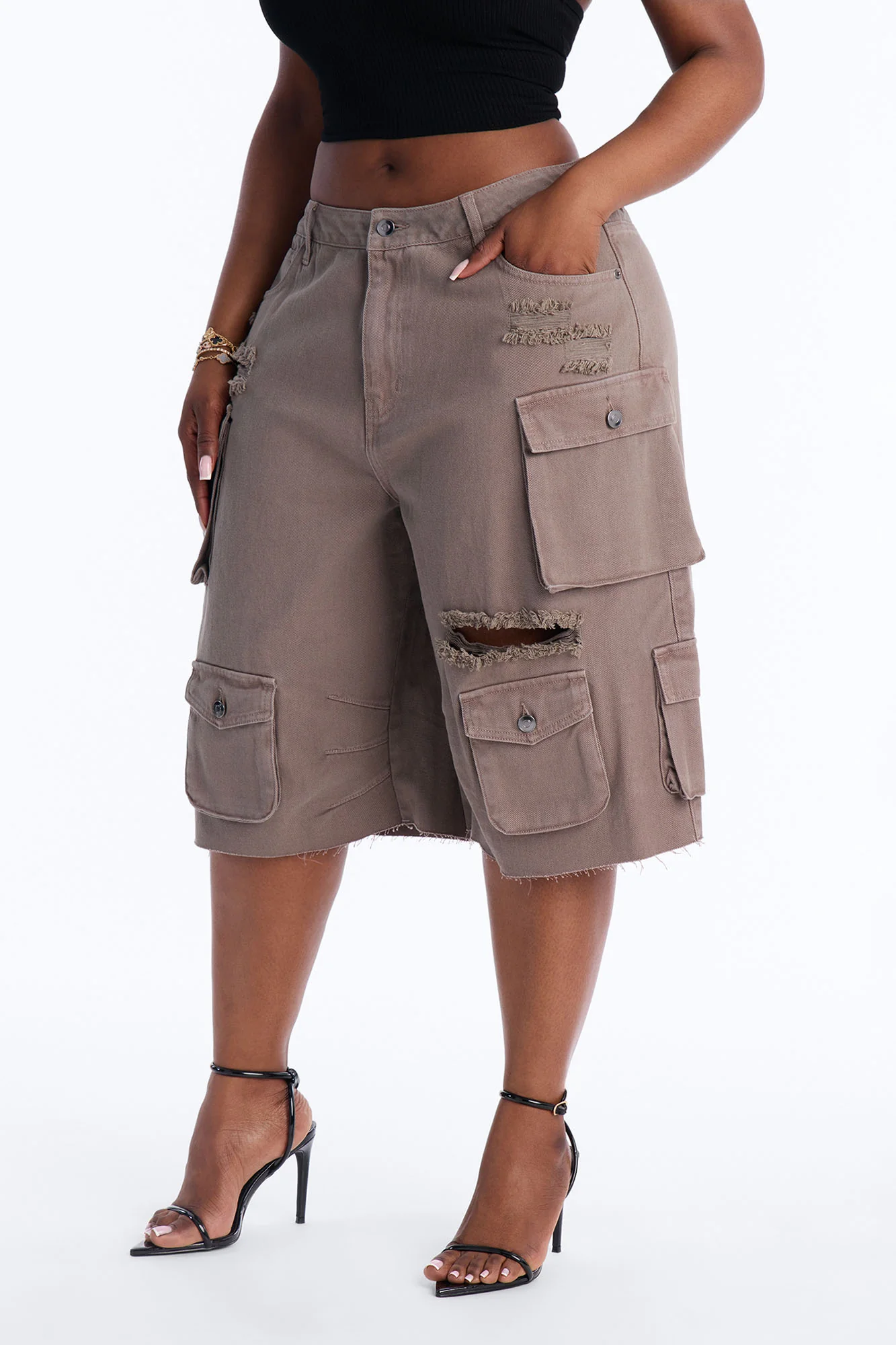 Don't Make Me Wait Cargo Bermuda Short - Charcoal - Image 5