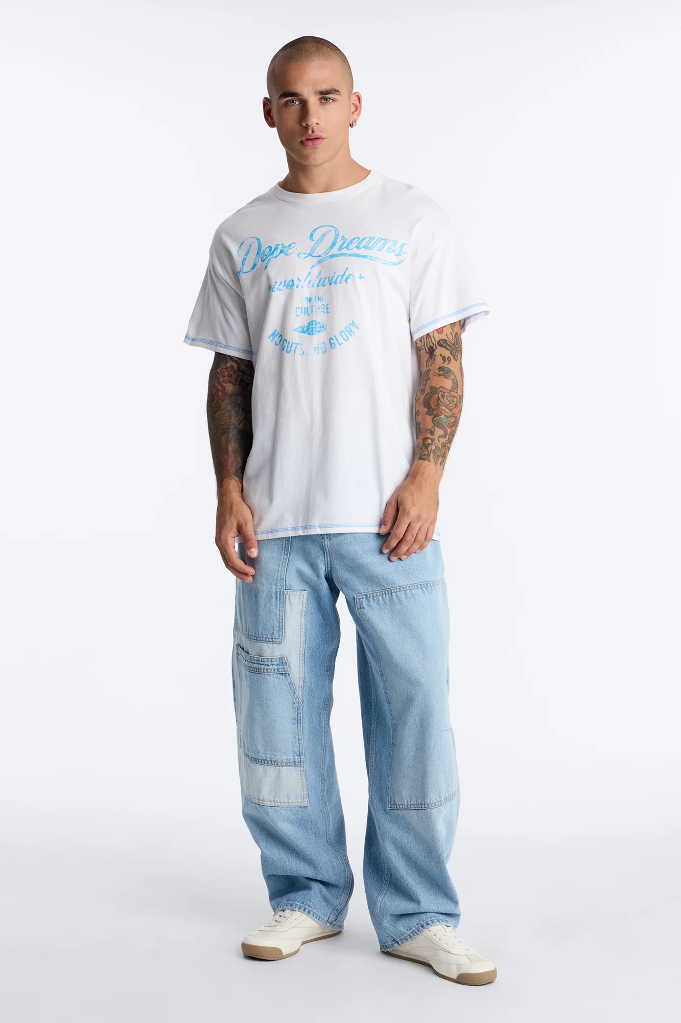 Dope Dreams Contrast Stitch Short Sleeve Tee - White - Image 2