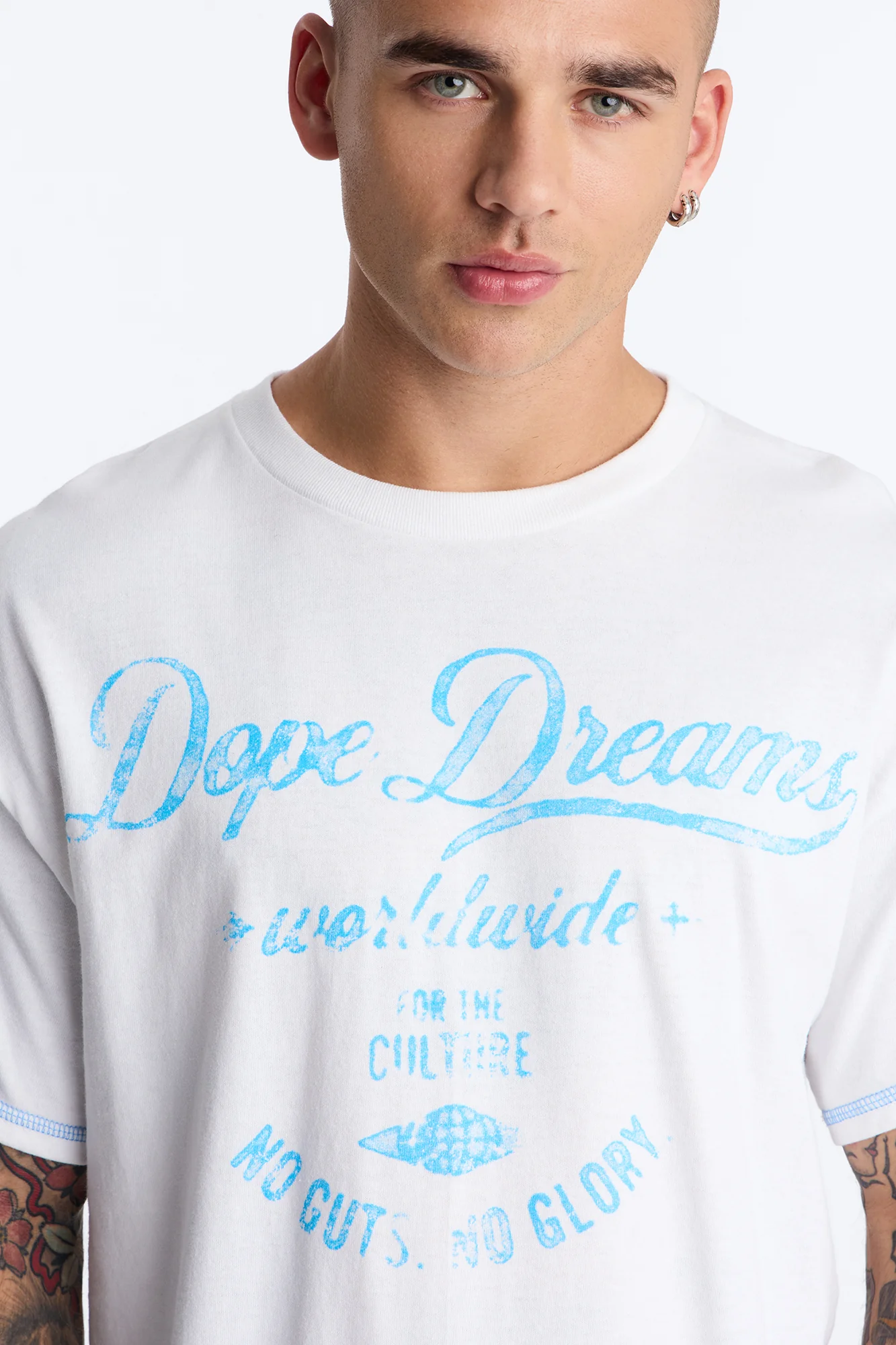 Dope Dreams Contrast Stitch Short Sleeve Tee - White - Image 3
