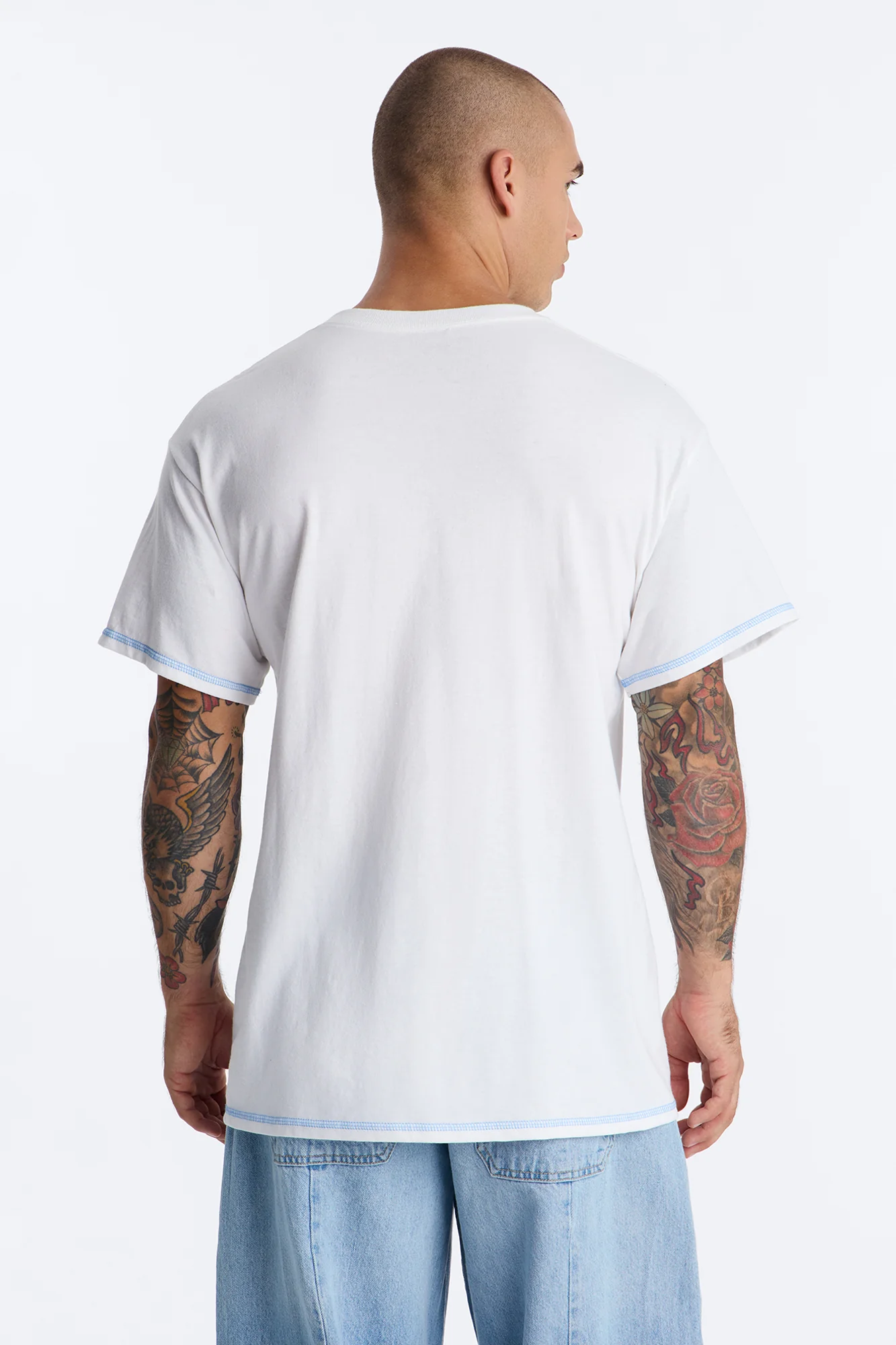 Dope Dreams Contrast Stitch Short Sleeve Tee - White - Image 4