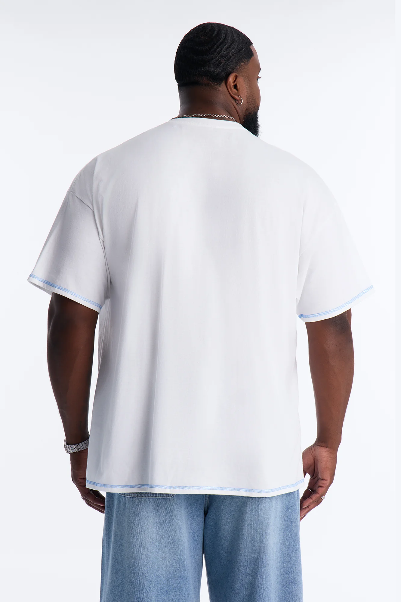 Dope Dreams Contrast Stitch Short Sleeve Tee - White - Image 9