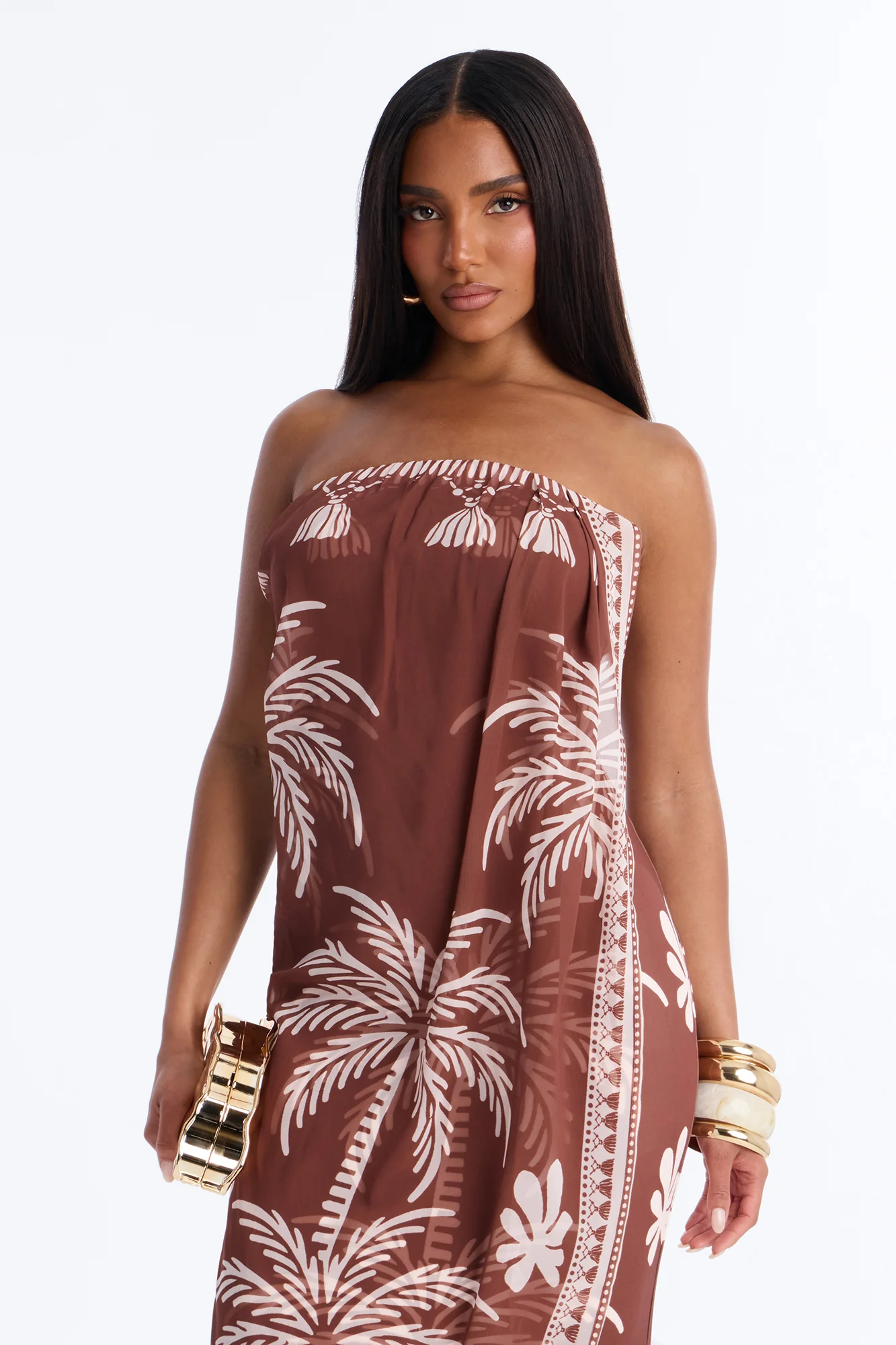 Dorian Strapless Midi Dress - Brown - Image 2
