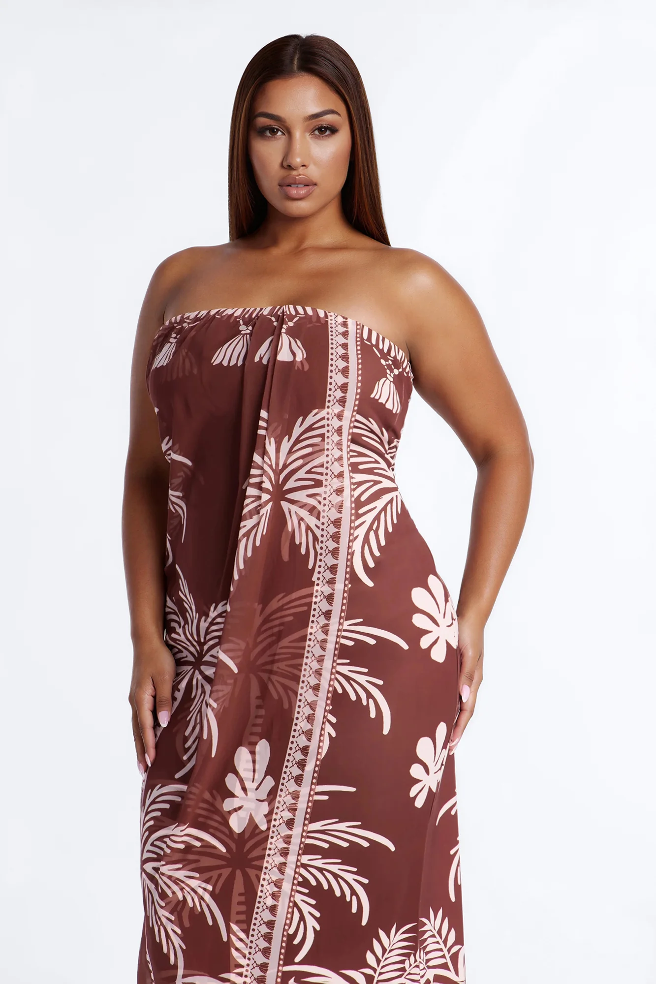 Dorian Strapless Midi Dress - Brown - Image 6