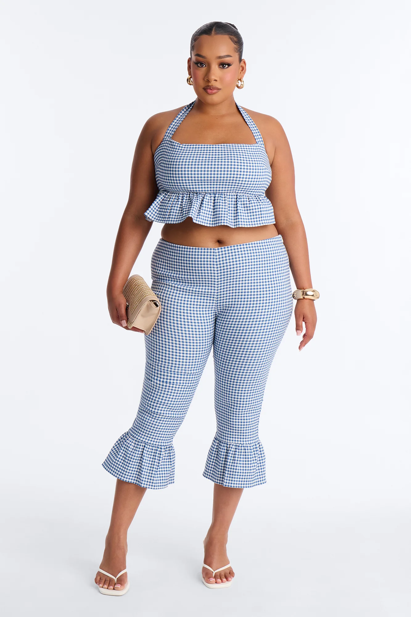 Dorothy Darling Ruffle Trim Gingham Capri - Blue - Image 5
